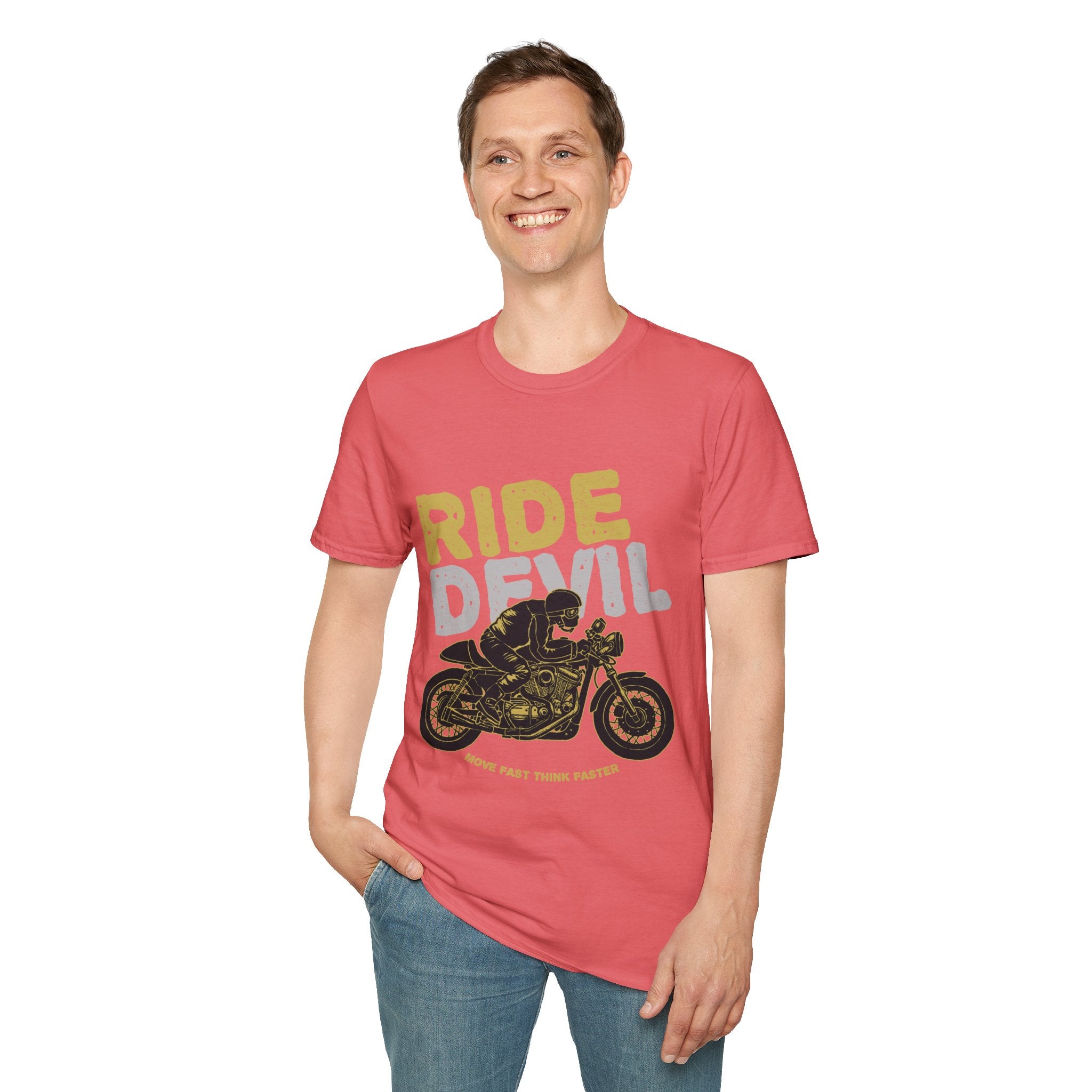 Unisex Softstyle T-Shirt with 'Ride Devil' Graphic - Perfect for Bikers, Gift for Motorcycle Lovers, Casual Wear, Event Merchandise, [...]