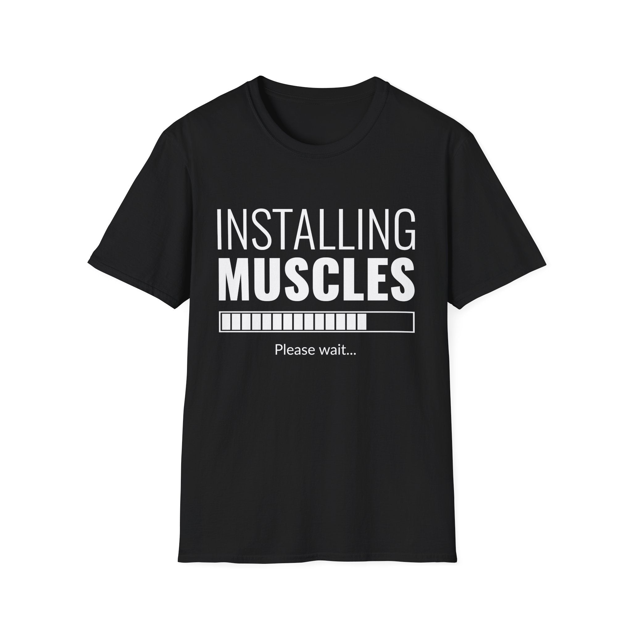 Funny Workout T-Shirt for Fitness Lovers, Gym Humor Shirt, Gift for Him or Her, Installing Muscles Tee, Soft and Comfortable Top