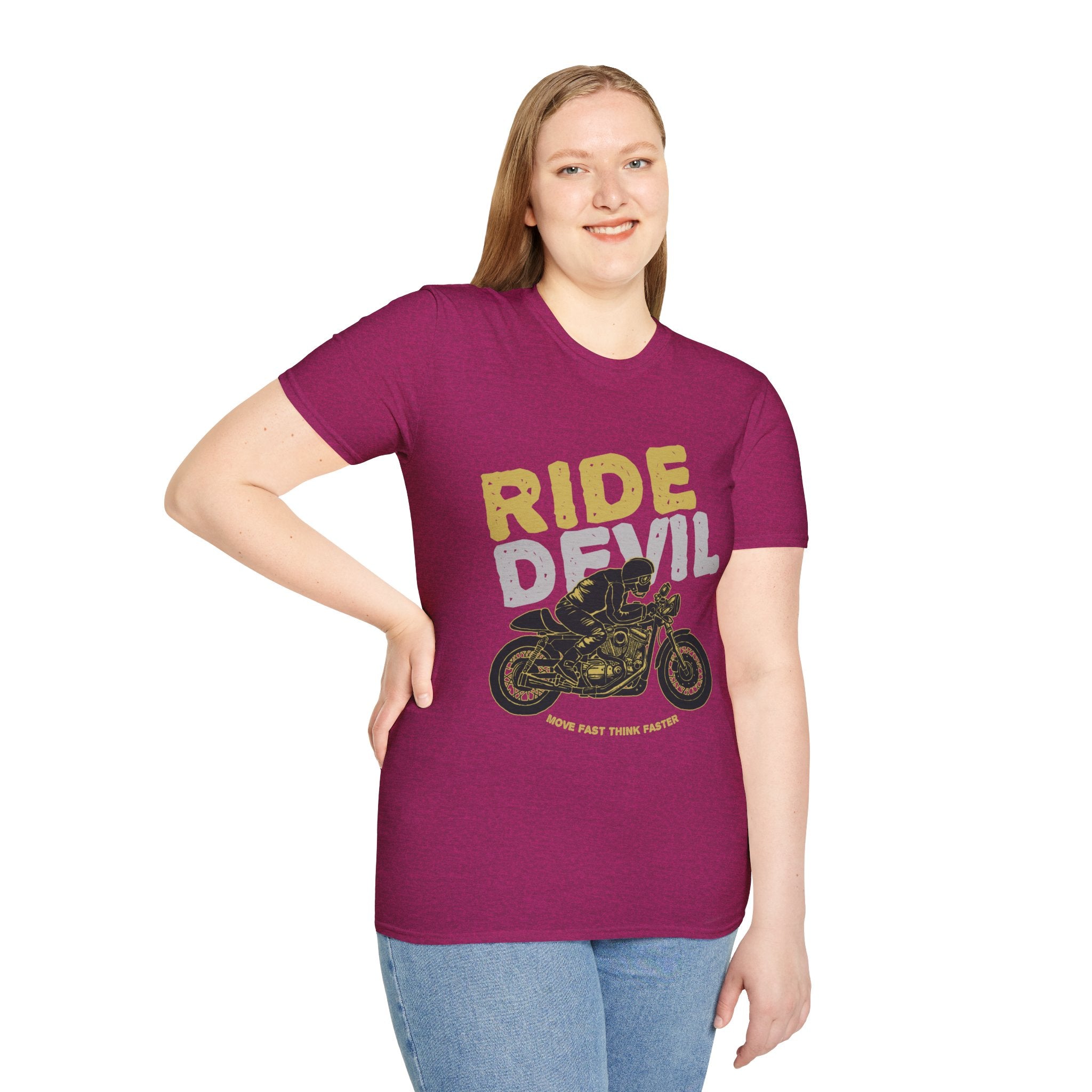 Unisex Softstyle T-Shirt with 'Ride Devil' Graphic - Perfect for Bikers, Gift for Motorcycle Lovers, Casual Wear, Event Merchandise, [...]