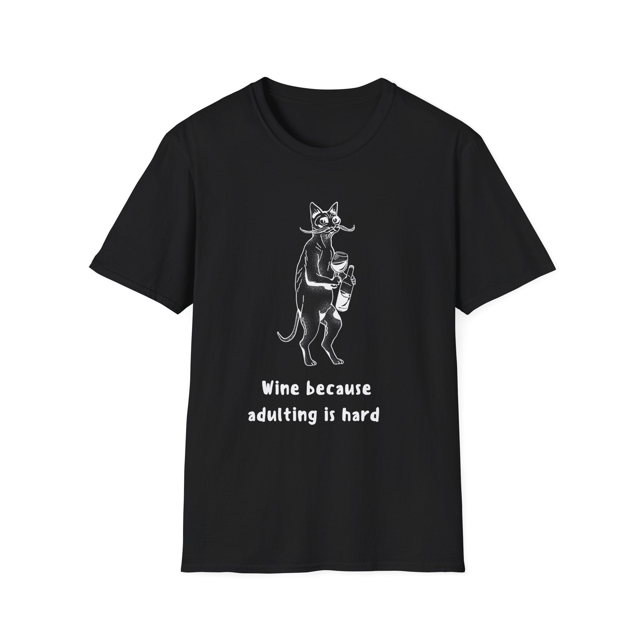 Funny Cat Adulting Quote Unisex T-Shirt, Wine Lovers Gift