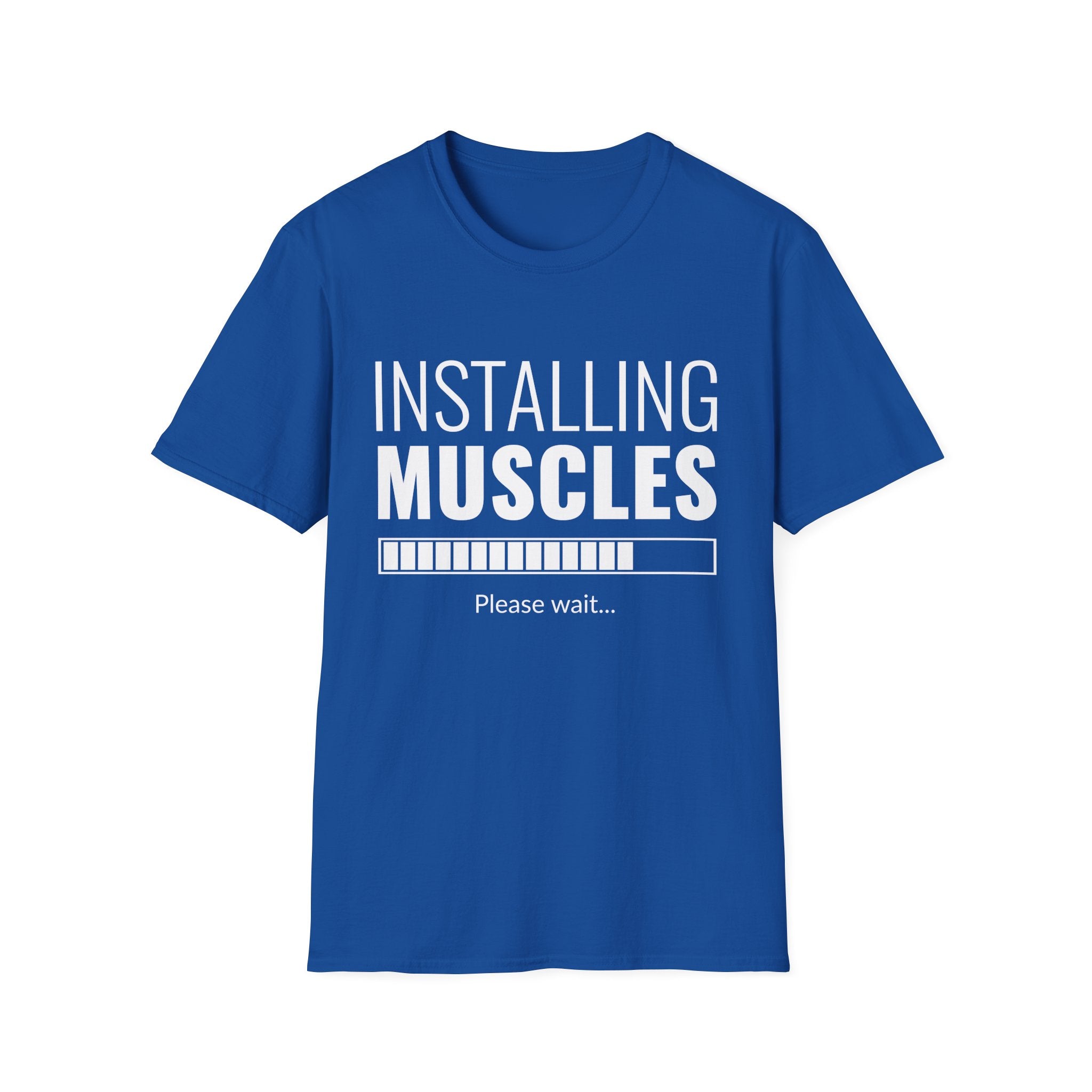 Funny Workout T-Shirt for Fitness Lovers, Gym Humor Shirt, Gift for Him or Her, Installing Muscles Tee, Soft and Comfortable Top