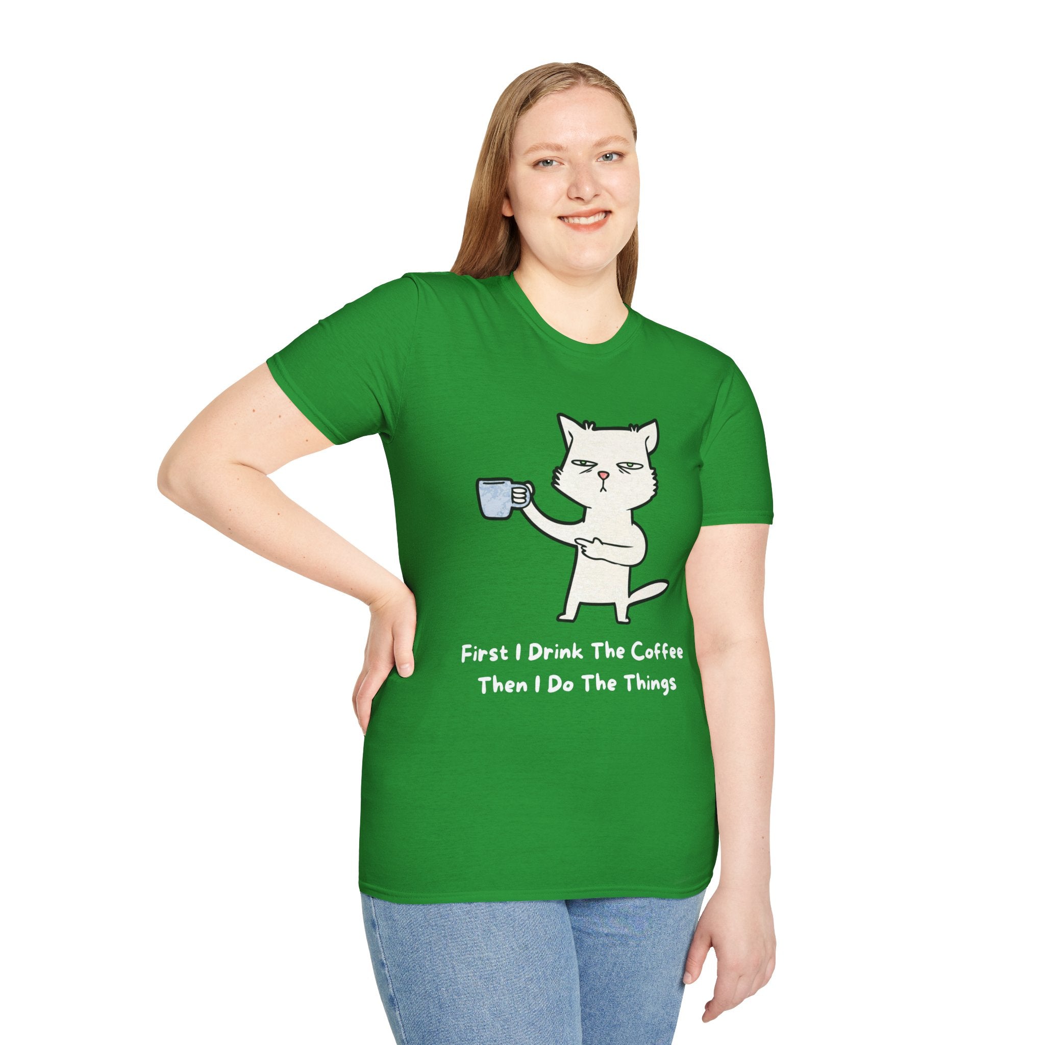 Coffee Cat Unisex T-Shirt, Funny Cat Tee