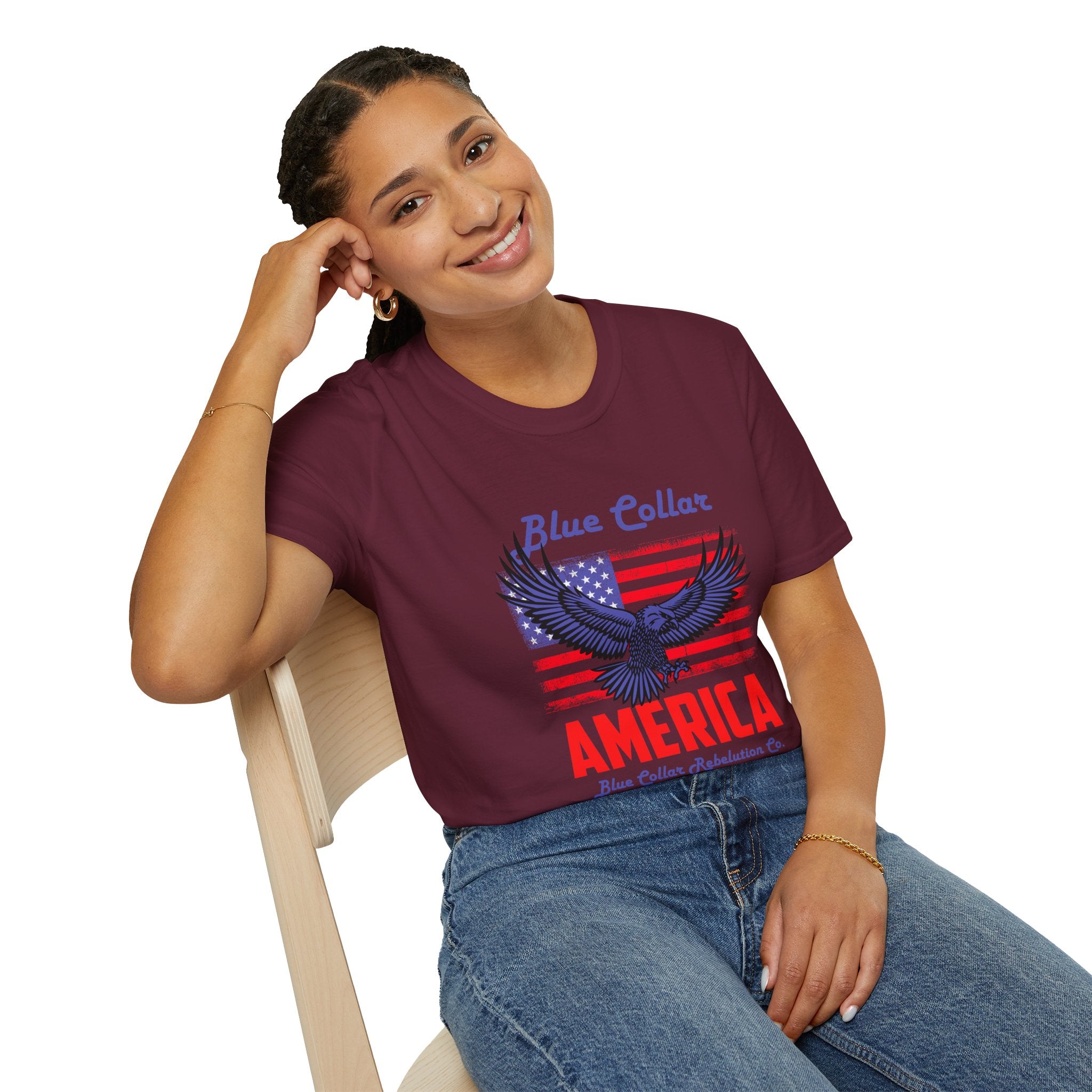 Patriotic Eagle T-Shirt, Blue Collar Pride Shirt, USA Independence Day Tee, Vintage American Apparel, Unisex Graphic Tee