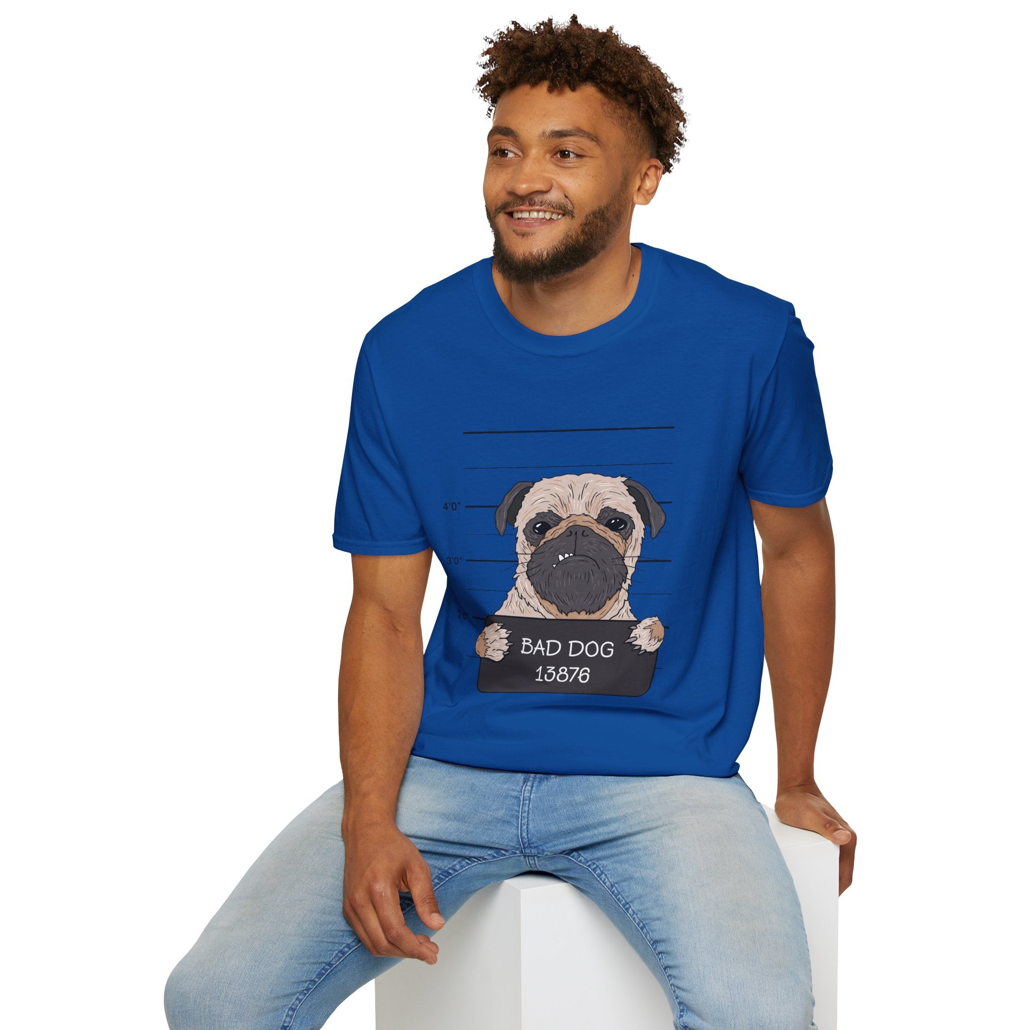 Bad Dog Pug Unisex Softstyle T-Shirt, Funny Dog Lover Tee, Pet Owner Gift, Casual Wear, Dog-Themed Apparel, Pet Humor Shirt