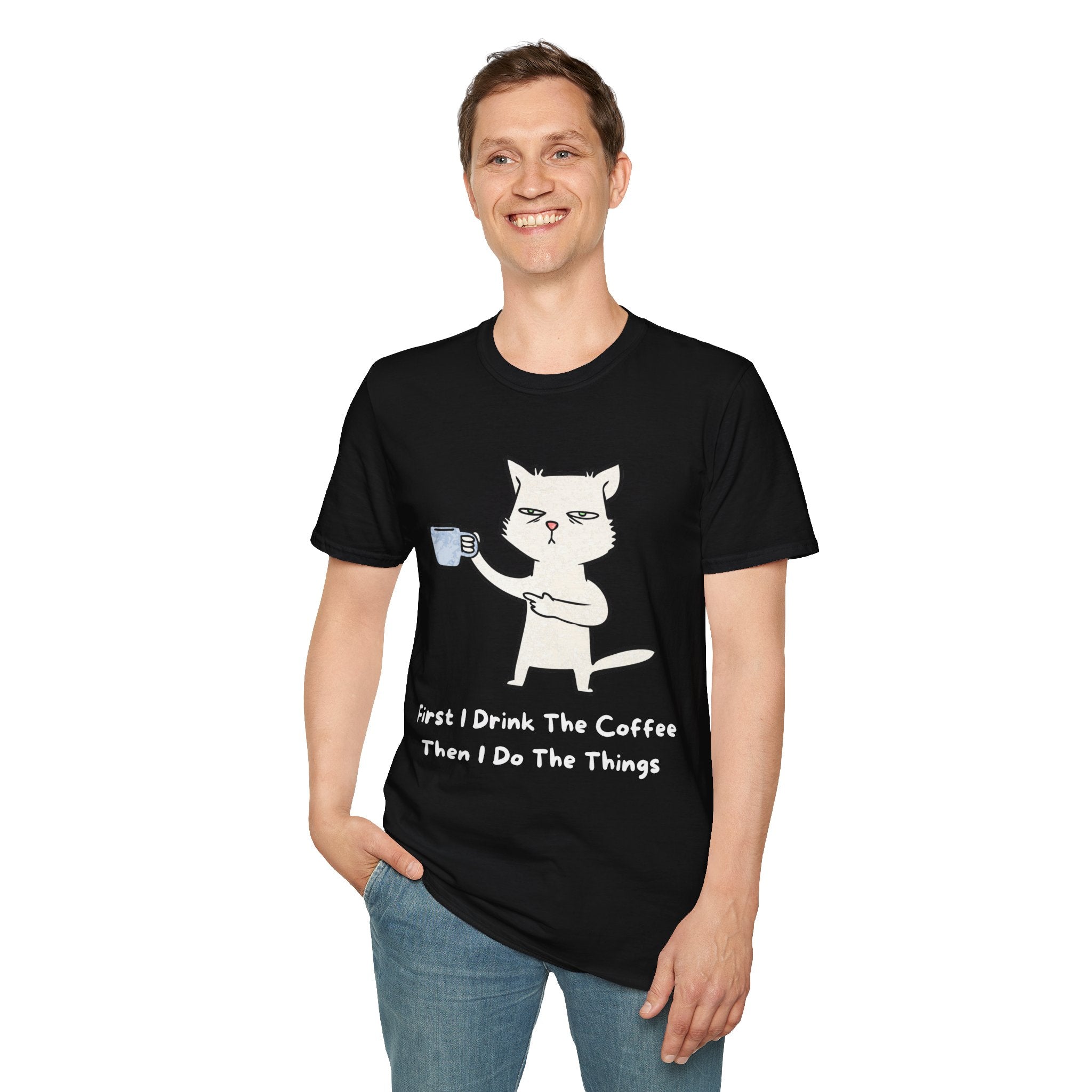 Coffee Cat Unisex T-Shirt, Funny Cat Tee