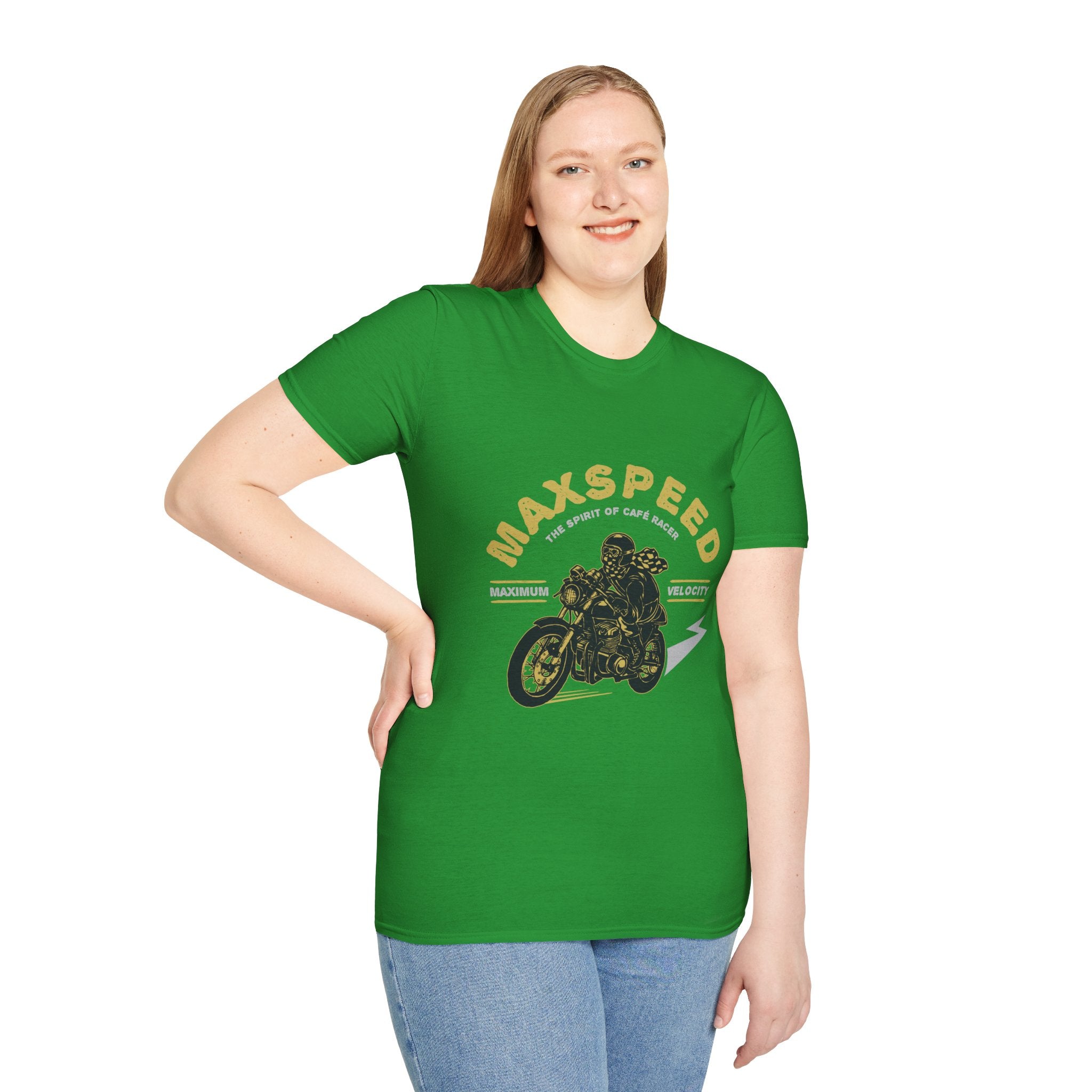 Maxspeed Motorcycle Unisex Softstyle T-Shirt, Biker Tee, Gift for Him, Casual Wear, Custom Graphic Shirt, Motorcycle Enthusiast Apparel
