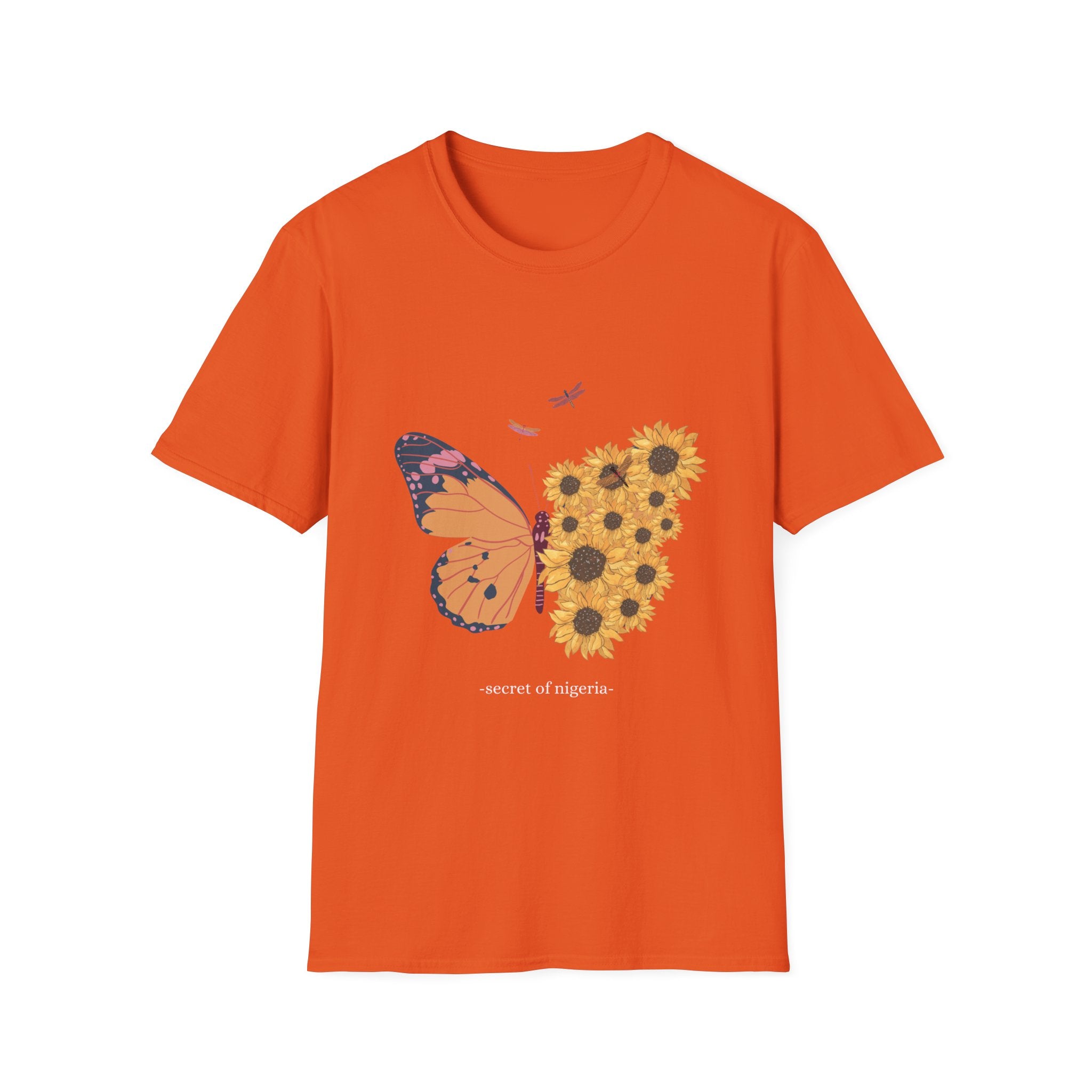 Butterfly and Sunflower Unisex Softstyle T-Shirt, Nature Lovers