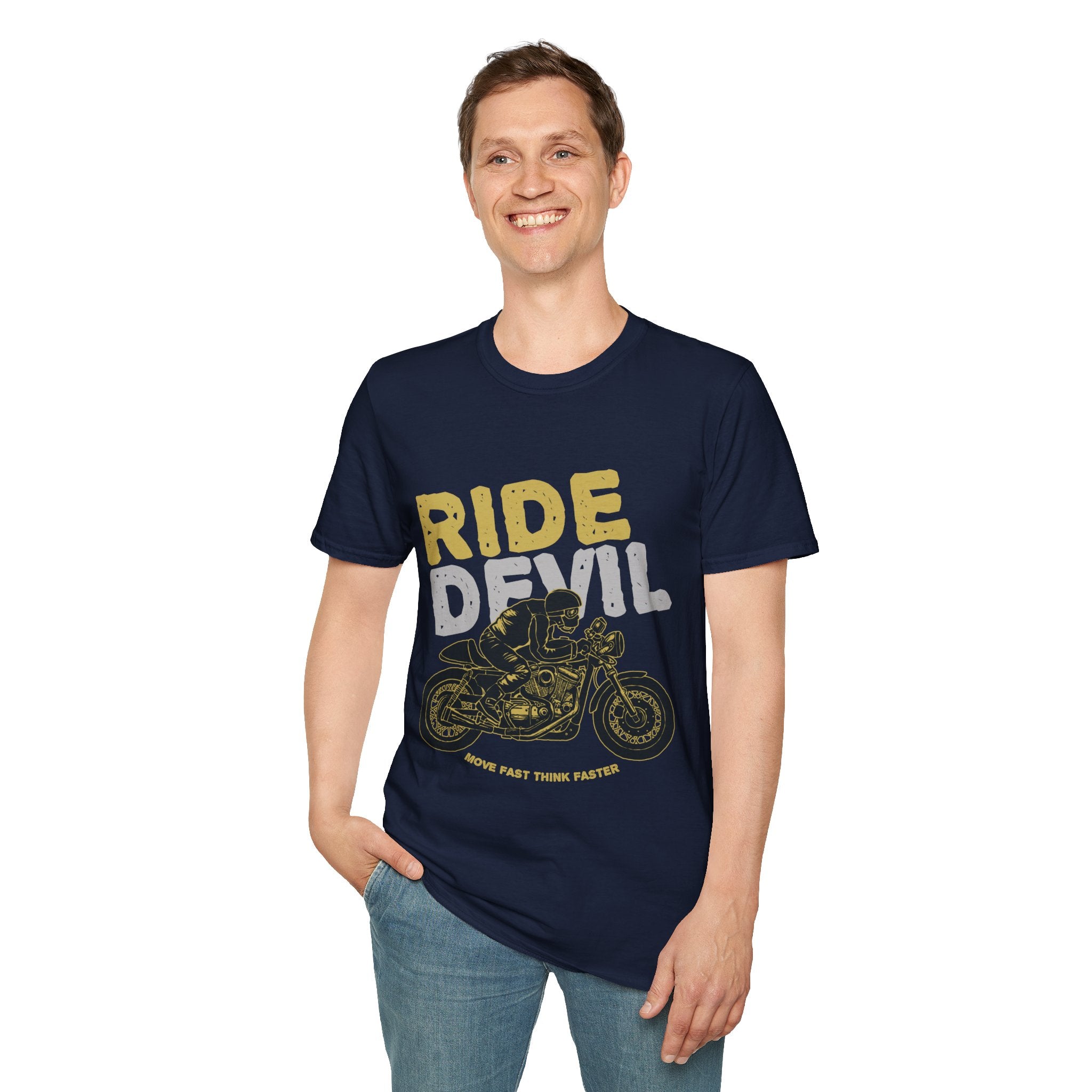 Unisex Softstyle T-Shirt with 'Ride Devil' Graphic - Perfect for Bikers, Gift for Motorcycle Lovers, Casual Wear, Event Merchandise, [...]