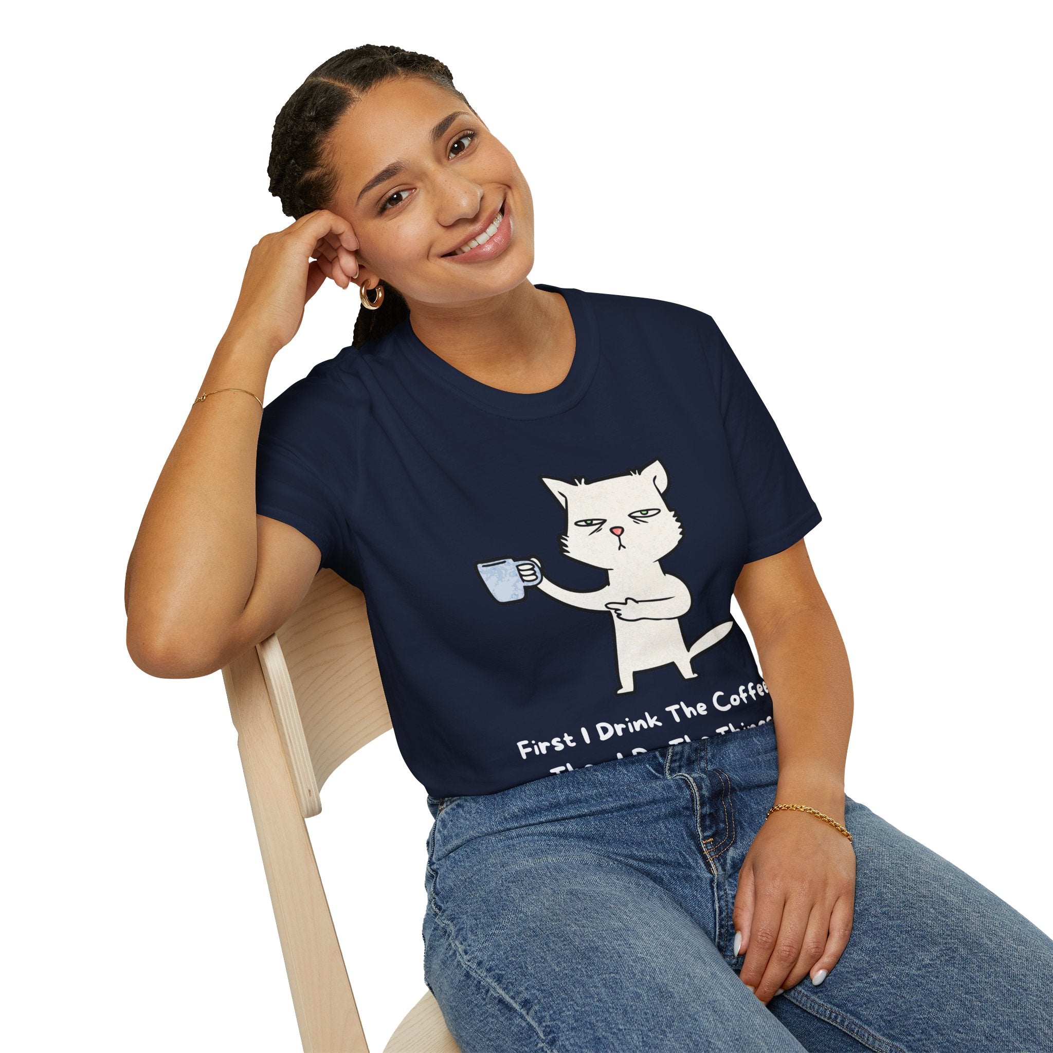 Coffee Cat Unisex T-Shirt, Funny Cat Tee