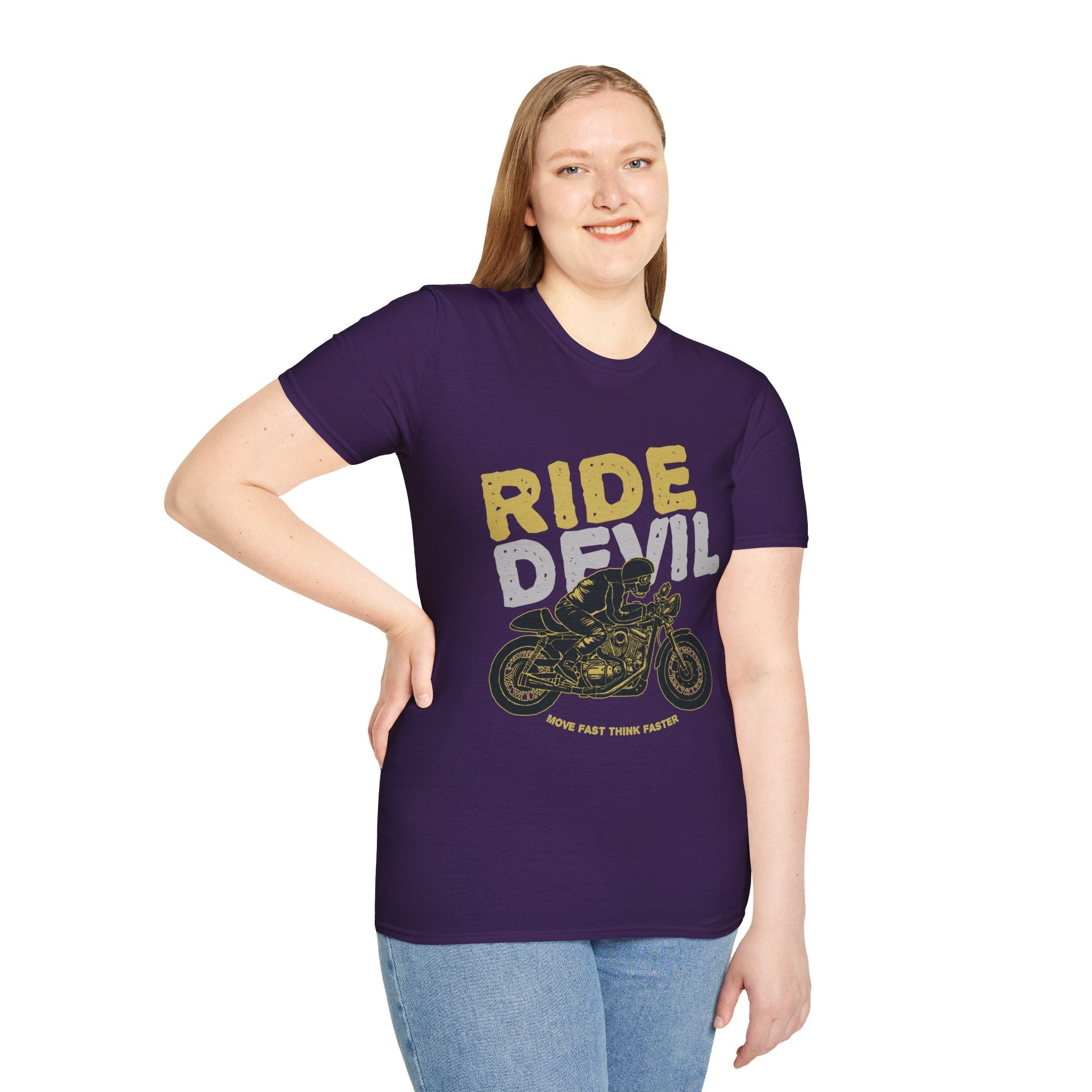 Unisex Softstyle T-Shirt with 'Ride Devil' Graphic - Perfect for Bikers, Gift for Motorcycle Lovers, Casual Wear, Event Merchandise, [...]