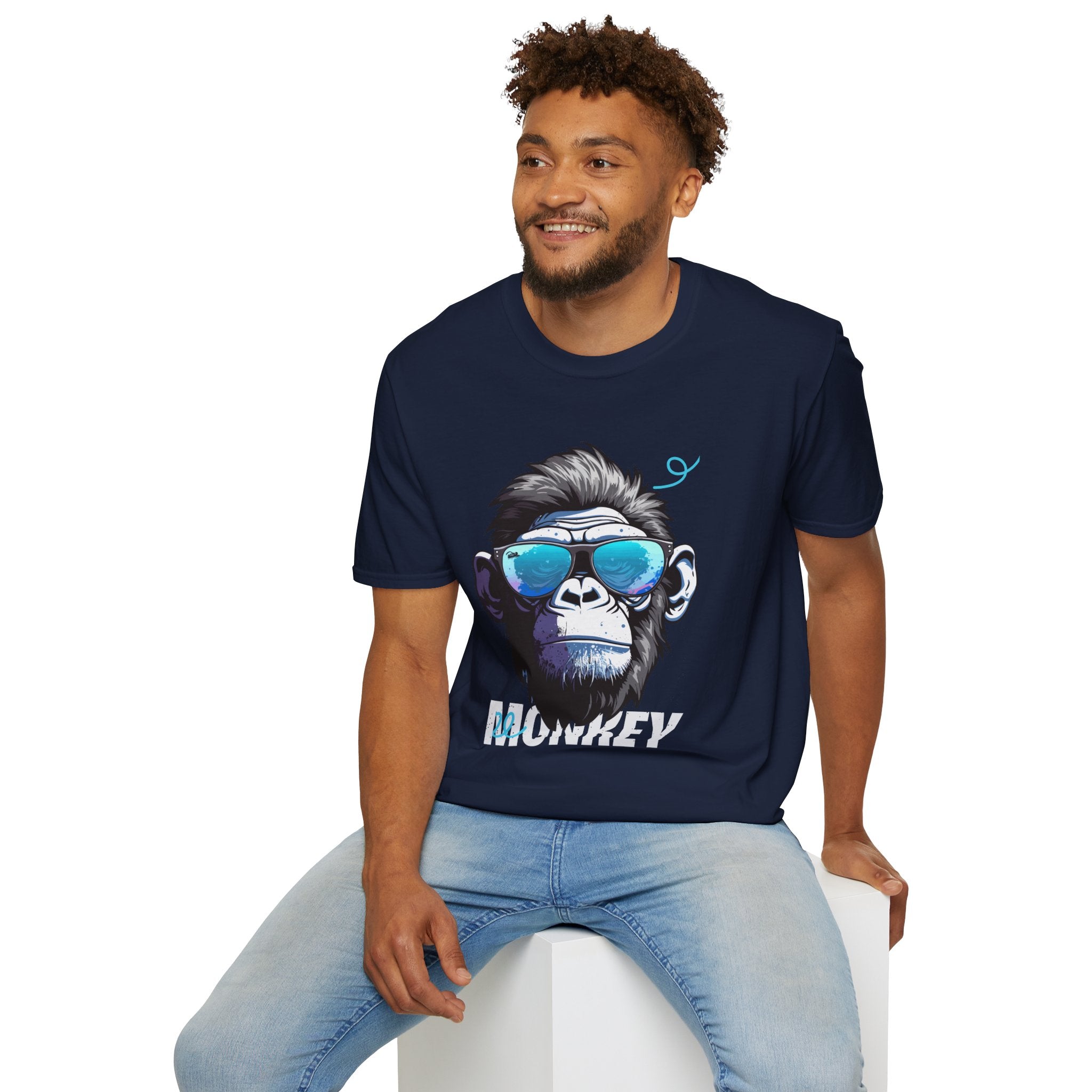 Cool Monkey Graphic Tee, Fun Unisex Softstyle T-Shirt, Animal Lover Gift