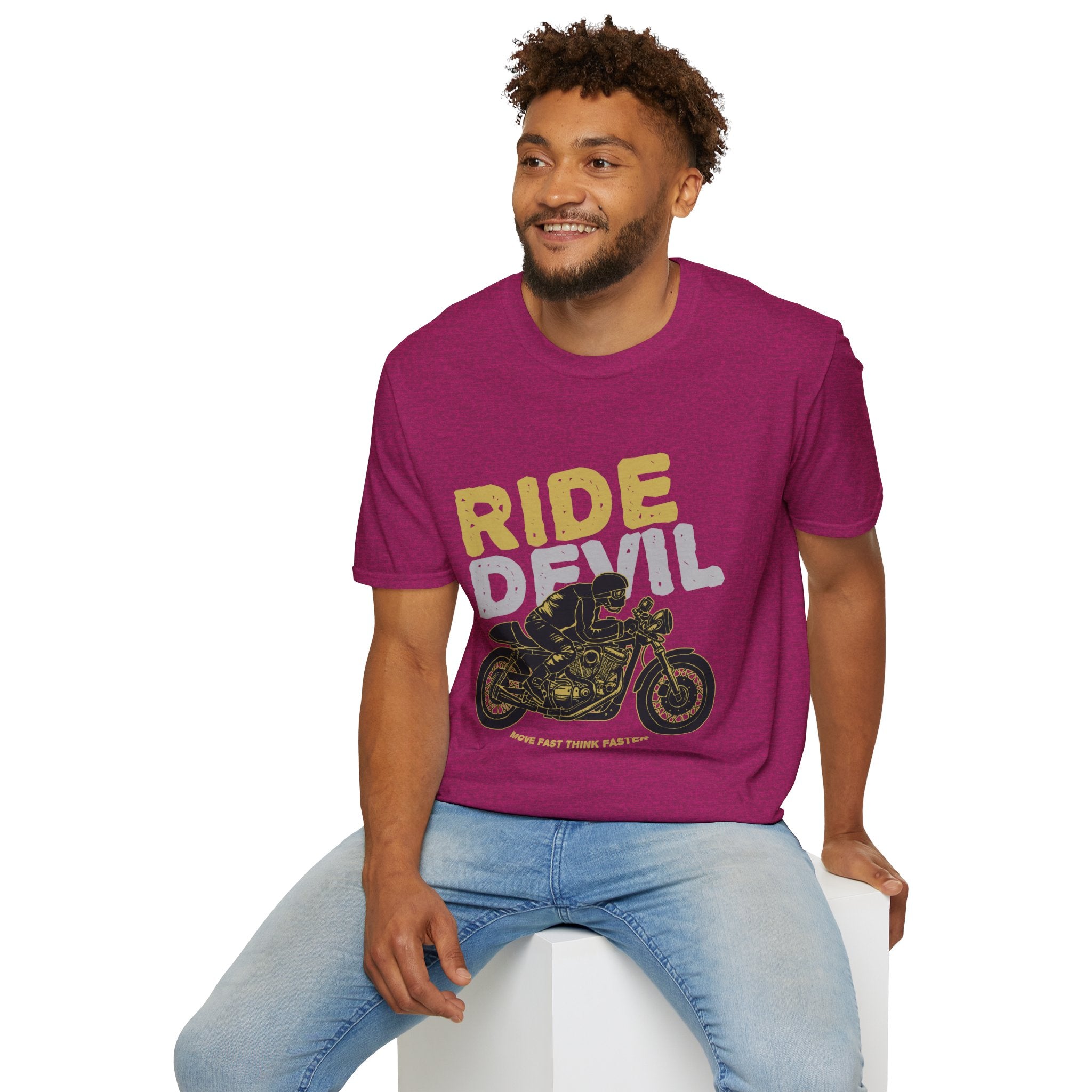 Unisex Softstyle T-Shirt with 'Ride Devil' Graphic - Perfect for Bikers, Gift for Motorcycle Lovers, Casual Wear, Event Merchandise, [...]