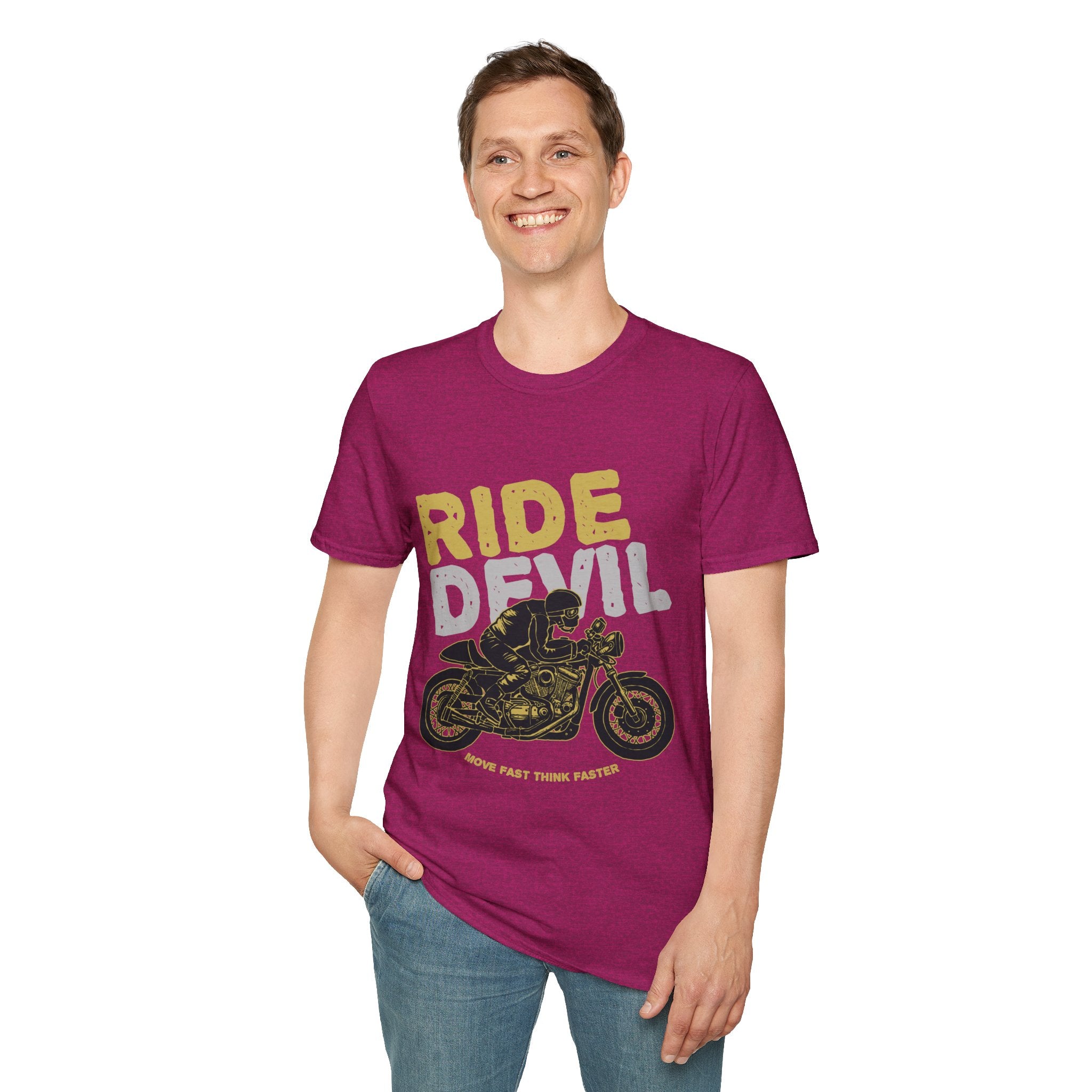 Unisex Softstyle T-Shirt with 'Ride Devil' Graphic - Perfect for Bikers, Gift for Motorcycle Lovers, Casual Wear, Event Merchandise, [...]