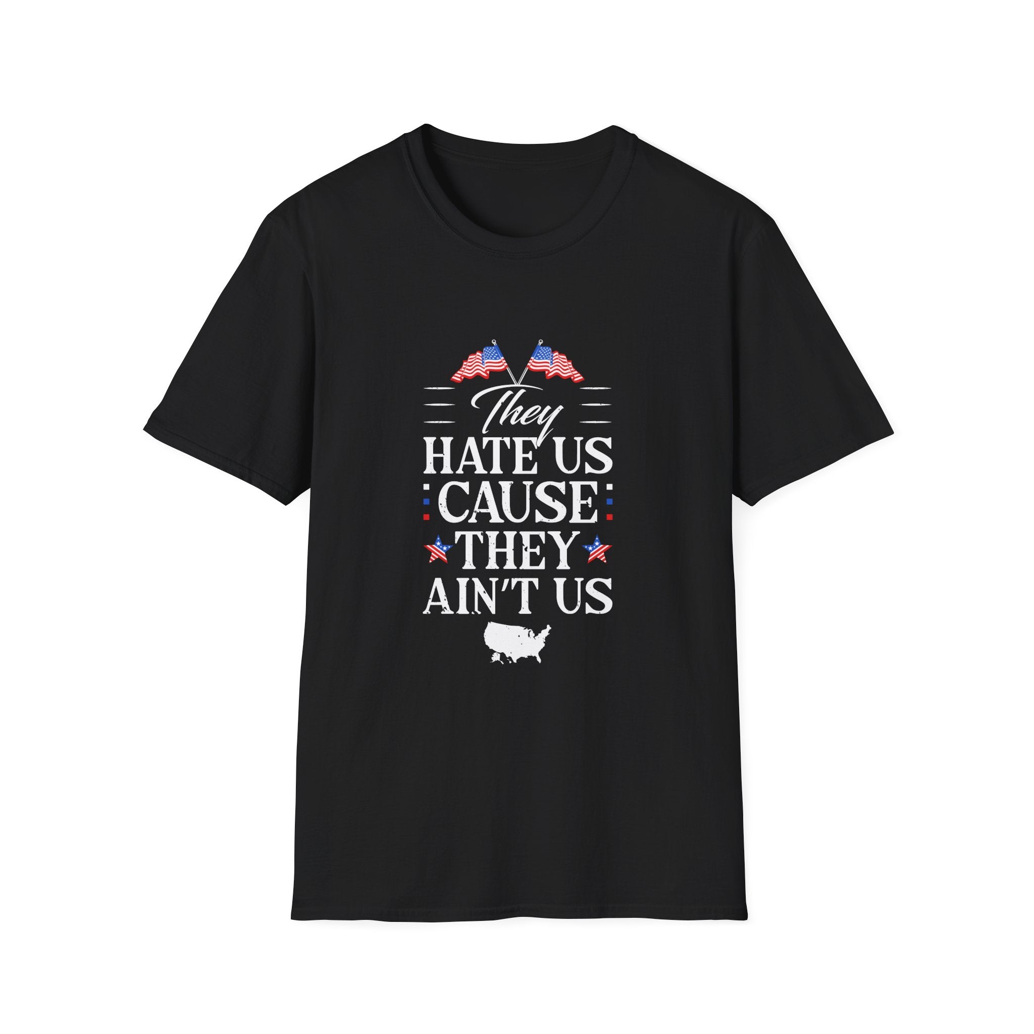 Unisex Softstyle Tee - They Hate Us Cause They Ain't Us, Casual Wear, Gift for Friends, Trendy Graphic Shirt, Comfortable Everyday [...]