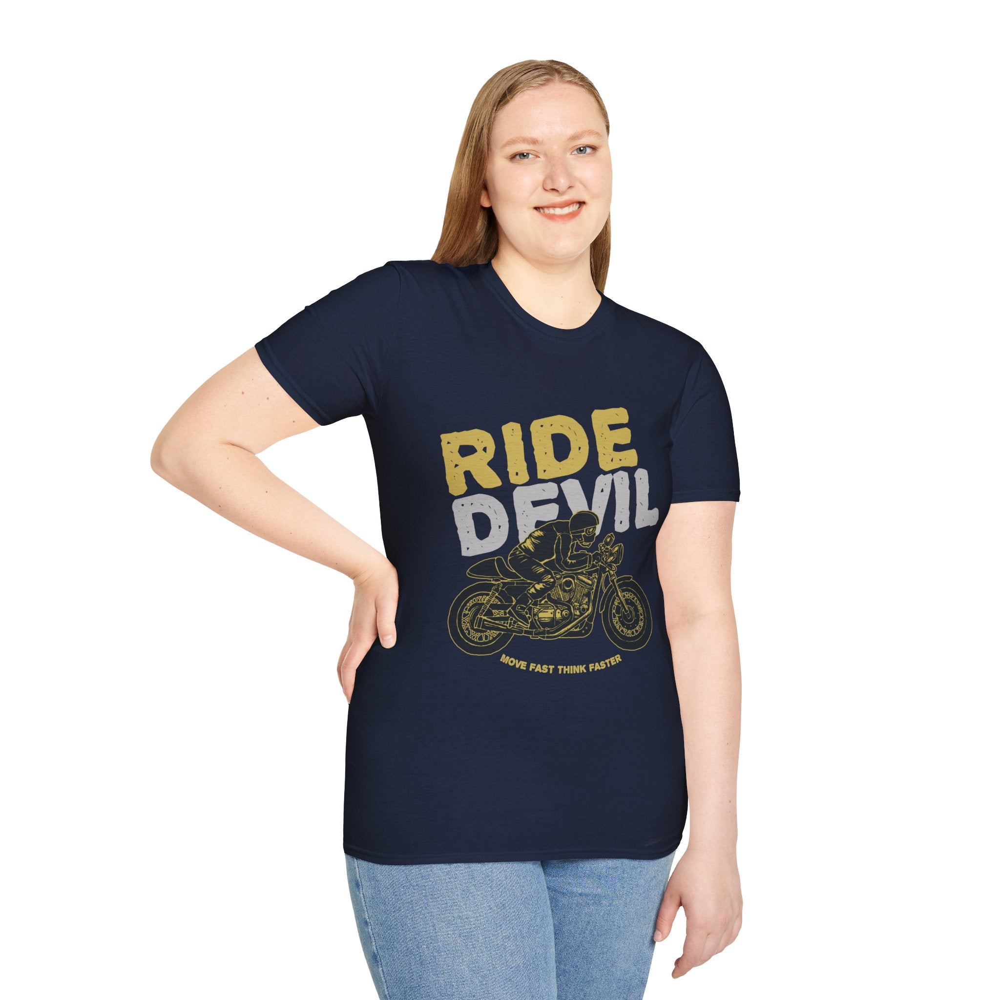 Unisex Softstyle T-Shirt with 'Ride Devil' Graphic - Perfect for Bikers, Gift for Motorcycle Lovers, Casual Wear, Event Merchandise, [...]