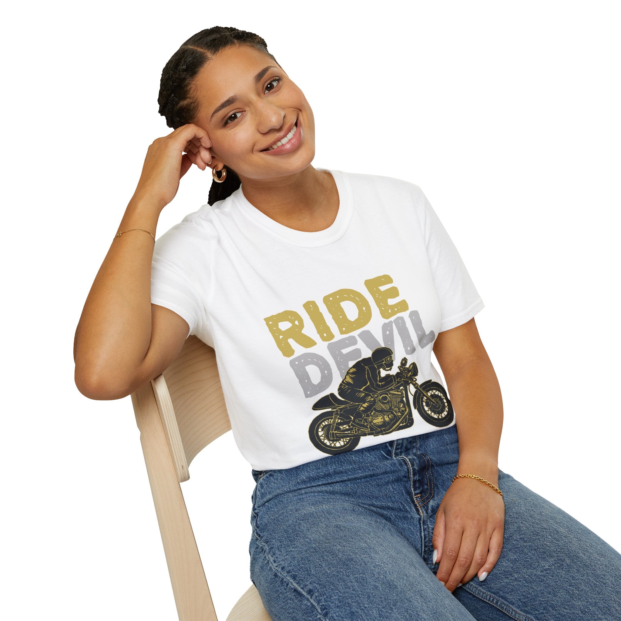 Unisex Softstyle T-Shirt with 'Ride Devil' Graphic - Perfect for Bikers, Gift for Motorcycle Lovers, Casual Wear, Event Merchandise, [...]