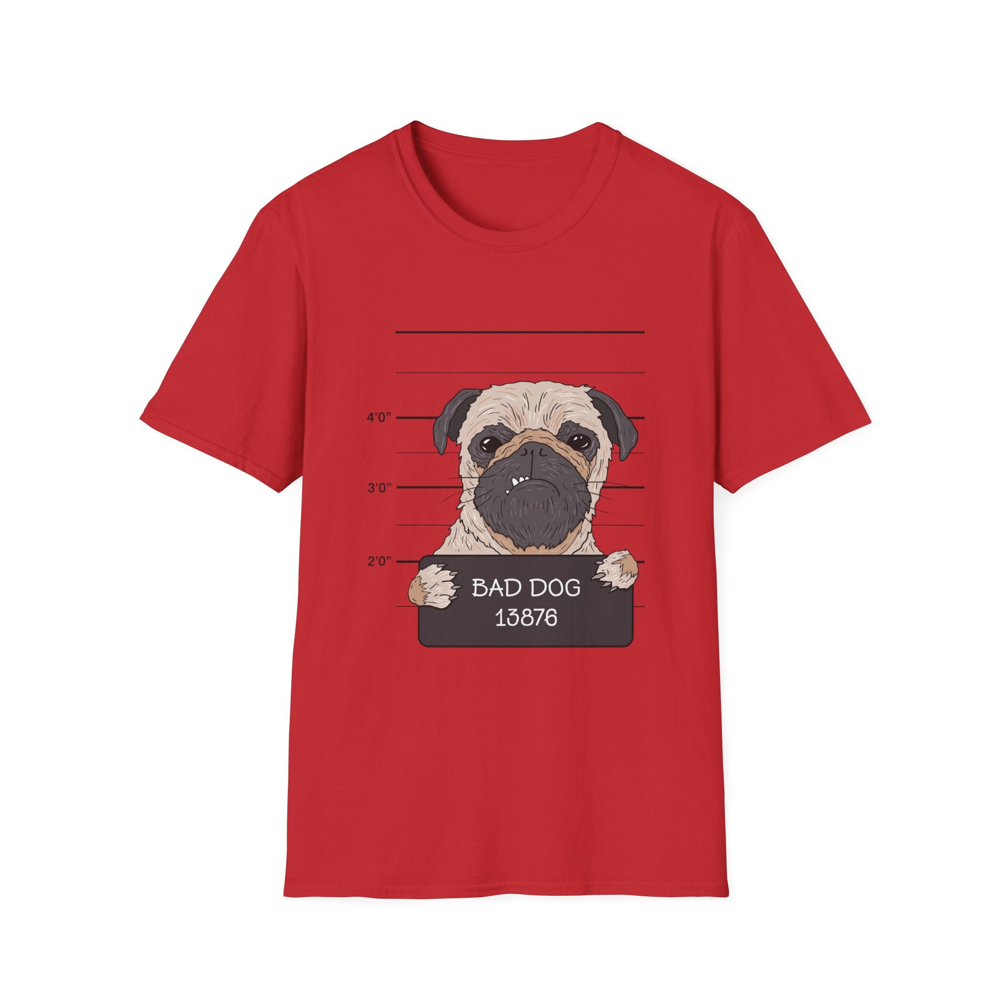 Bad Dog Pug Unisex Softstyle T-Shirt, Funny Dog Lover Tee, Pet Owner Gift, Casual Wear, Dog-Themed Apparel, Pet Humor Shirt