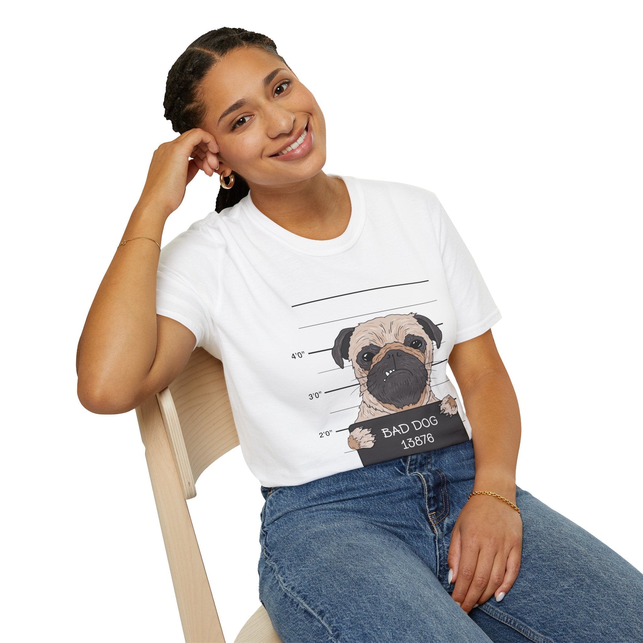 Bad Dog Pug Unisex Softstyle T-Shirt, Funny Dog Lover Tee, Pet Owner Gift, Casual Wear, Dog-Themed Apparel, Pet Humor Shirt