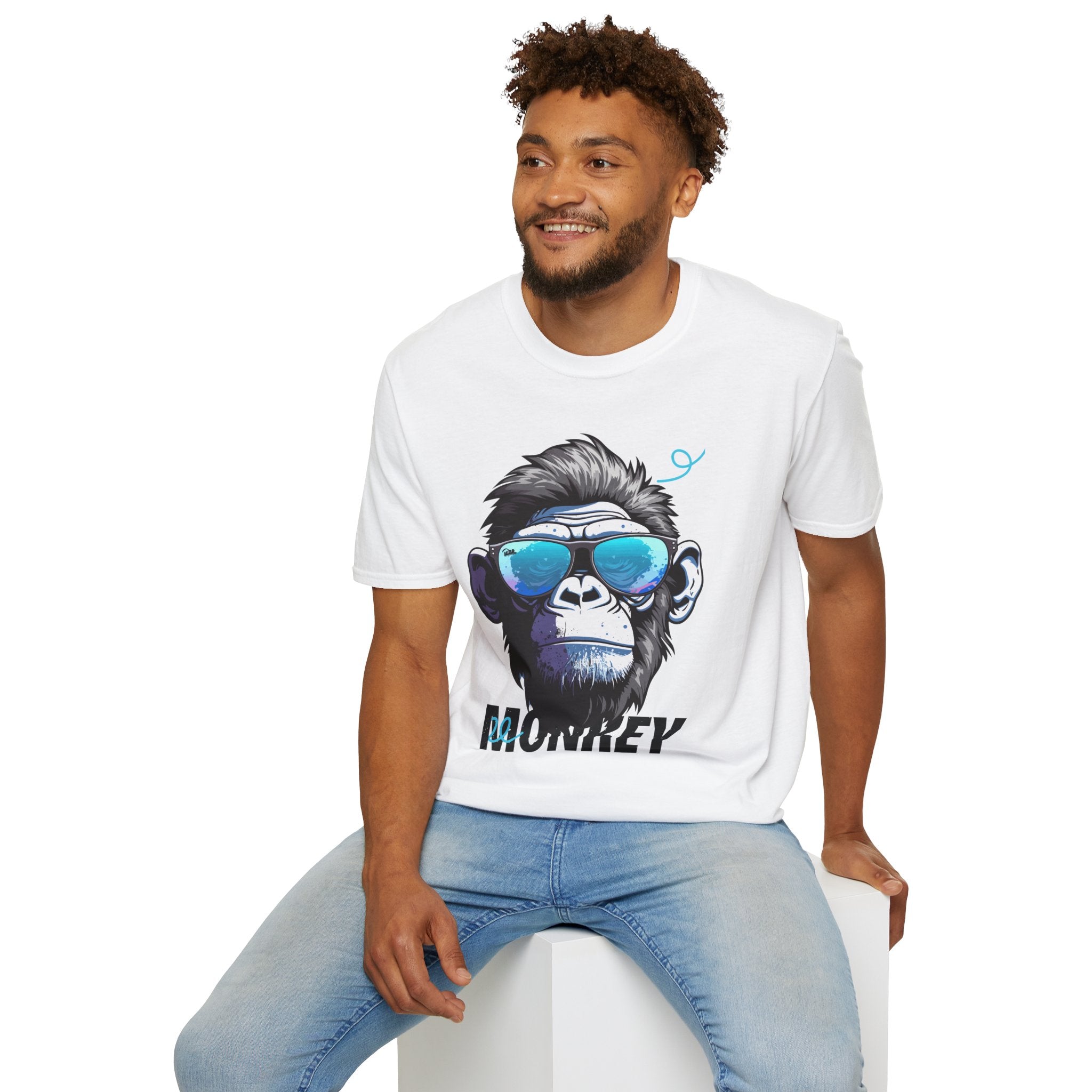 Cool Monkey Graphic Tee, Fun Unisex Softstyle T-Shirt, Animal Lover Gift