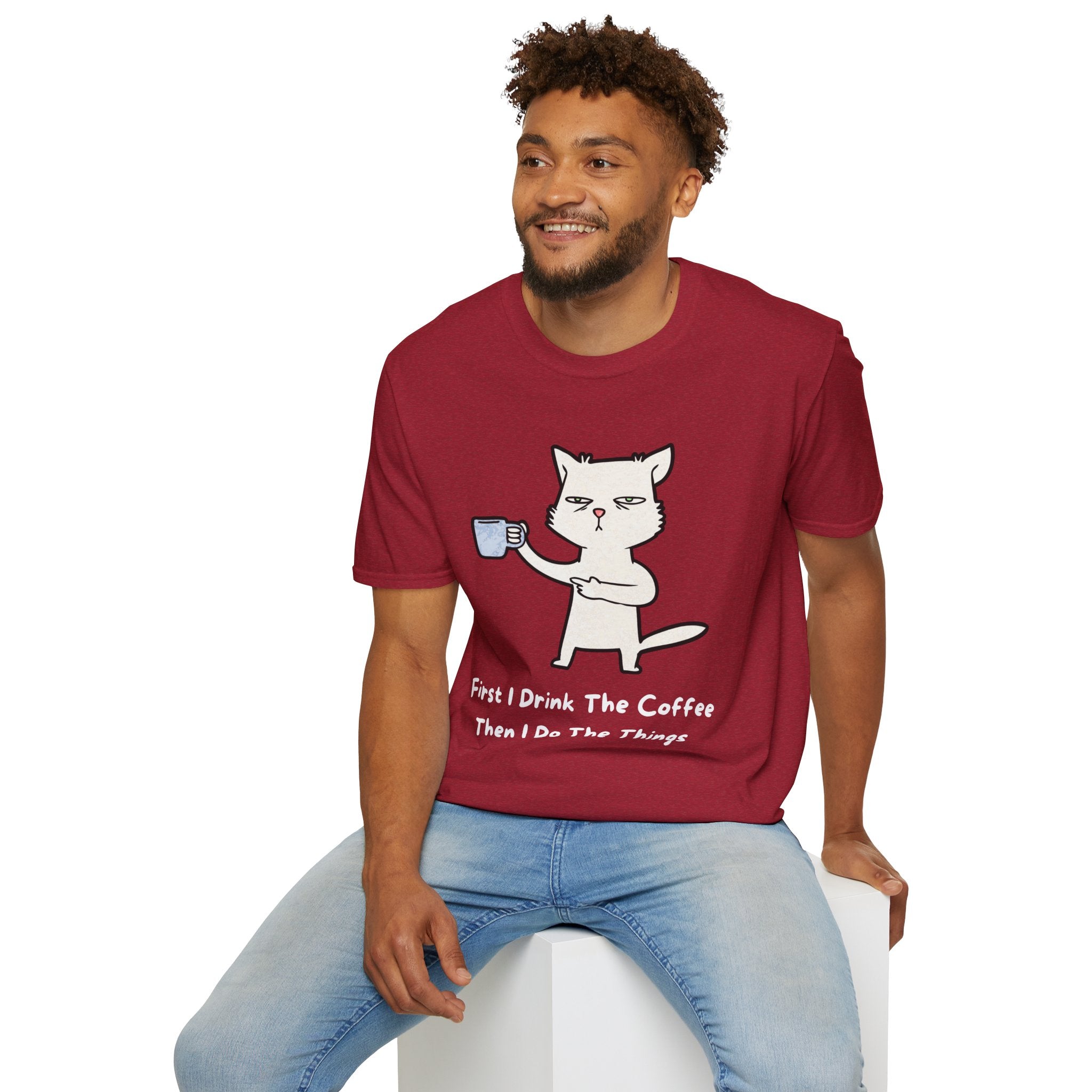 Coffee Cat Unisex T-Shirt, Funny Cat Tee