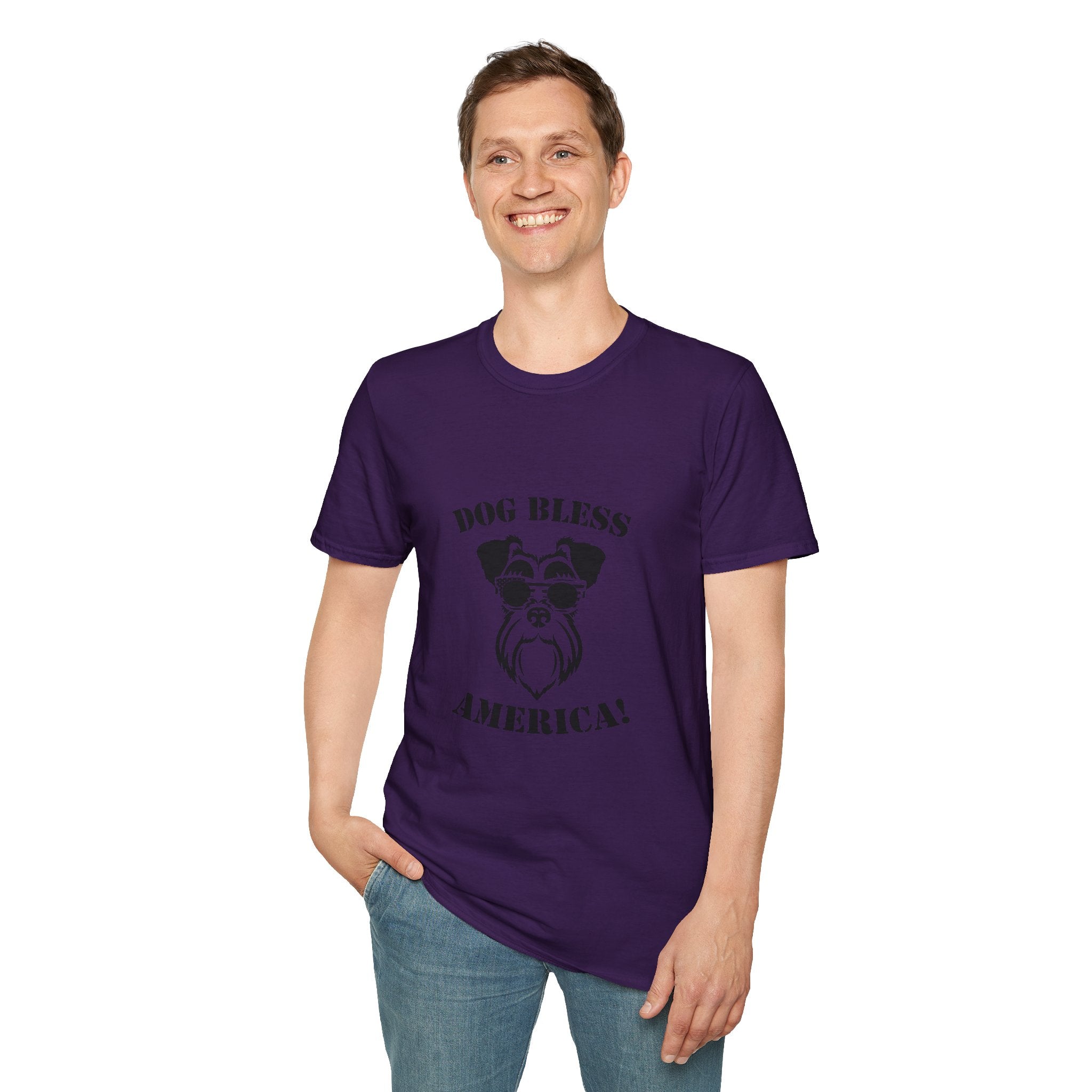 Dog Bless America T-Shirt, Unisex Tee, Dog Lover Gift, Independence Day Apparel, Pet Enthusiast Shirt, Cute Animal T-Shirt