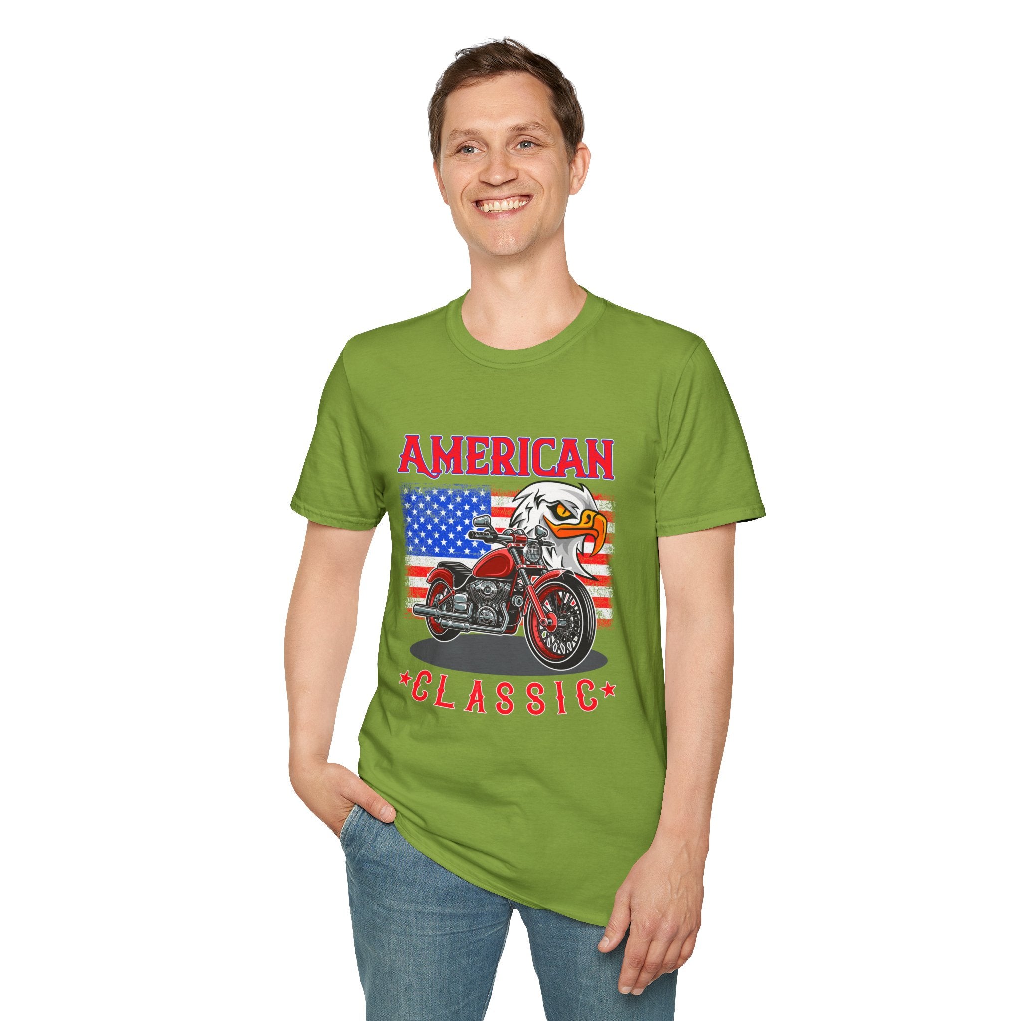 Patriotic Eagle Motorcycle T-Shirt, Unisex Casual Tee, American Rider Apparel, Independence Day Gift, Classic Style Shirt