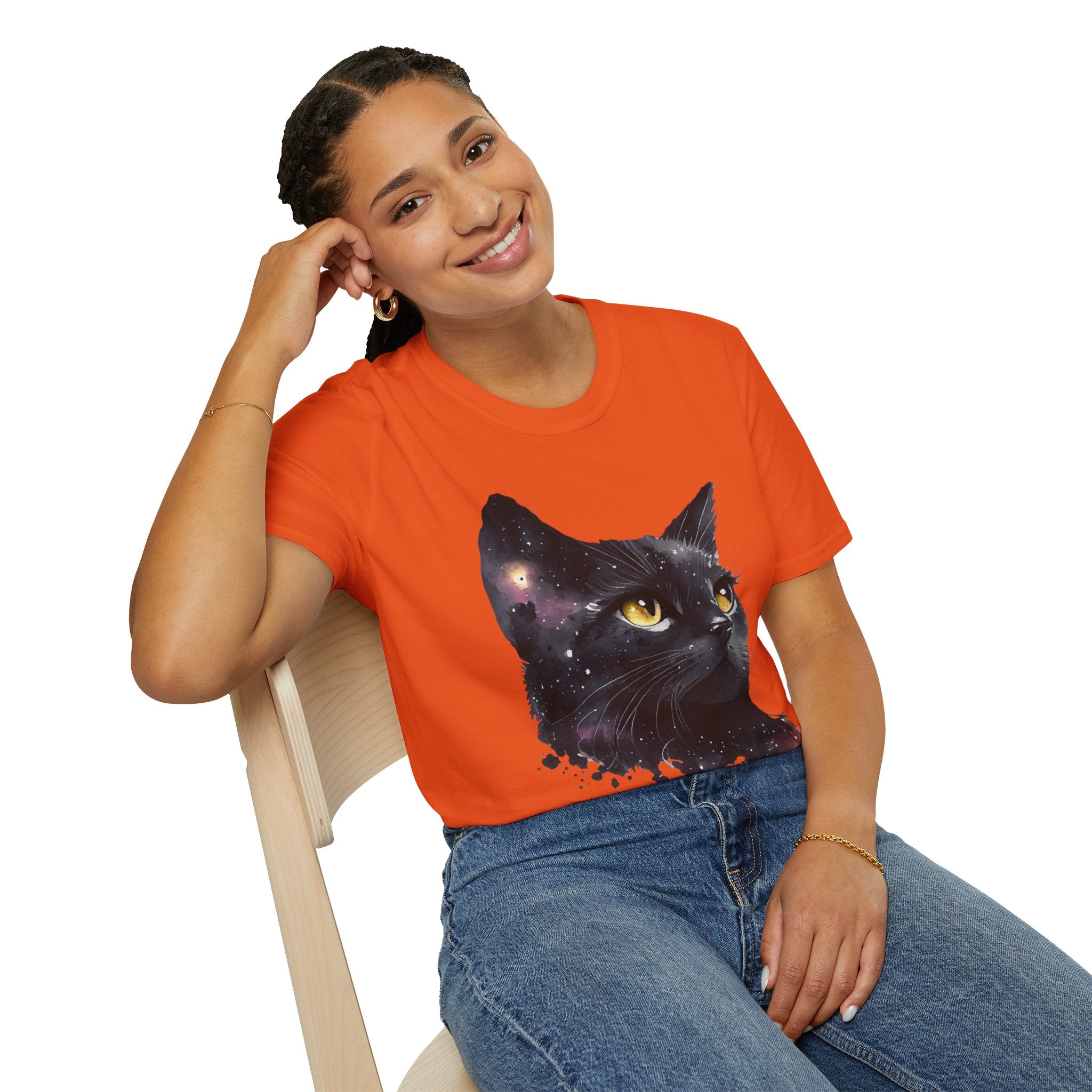 Galactic Cat Unisex Softstyle T-Shirt | Cosmic Space Kitty Tee, Cat Lover Gift, Astrology Shirt, Unique Pet Apparel, Cute Astronomy Design