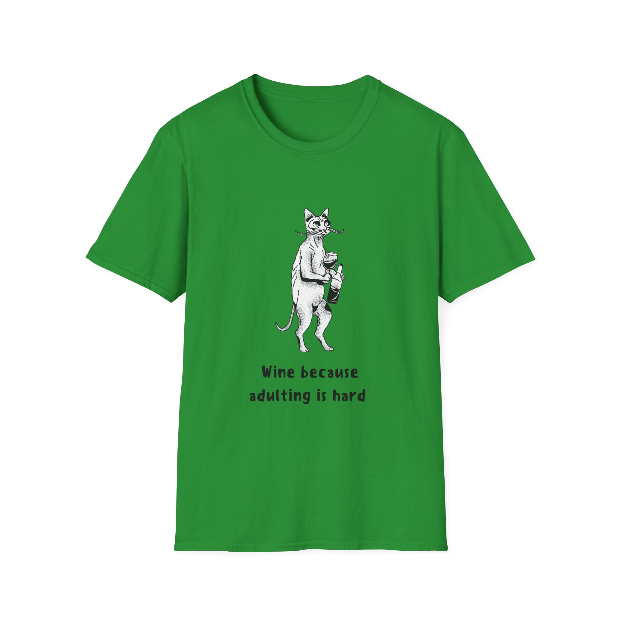 Funny Cat Adulting Quote Unisex T-Shirt, Wine Lovers Gift