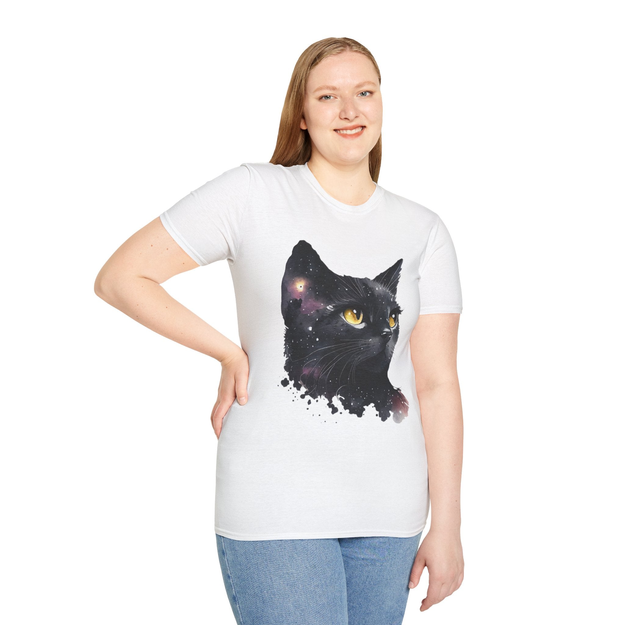 Galactic Cat Unisex Softstyle T-Shirt | Cosmic Space Kitty Tee, Cat Lover Gift, Astrology Shirt, Unique Pet Apparel, Cute Astronomy Design