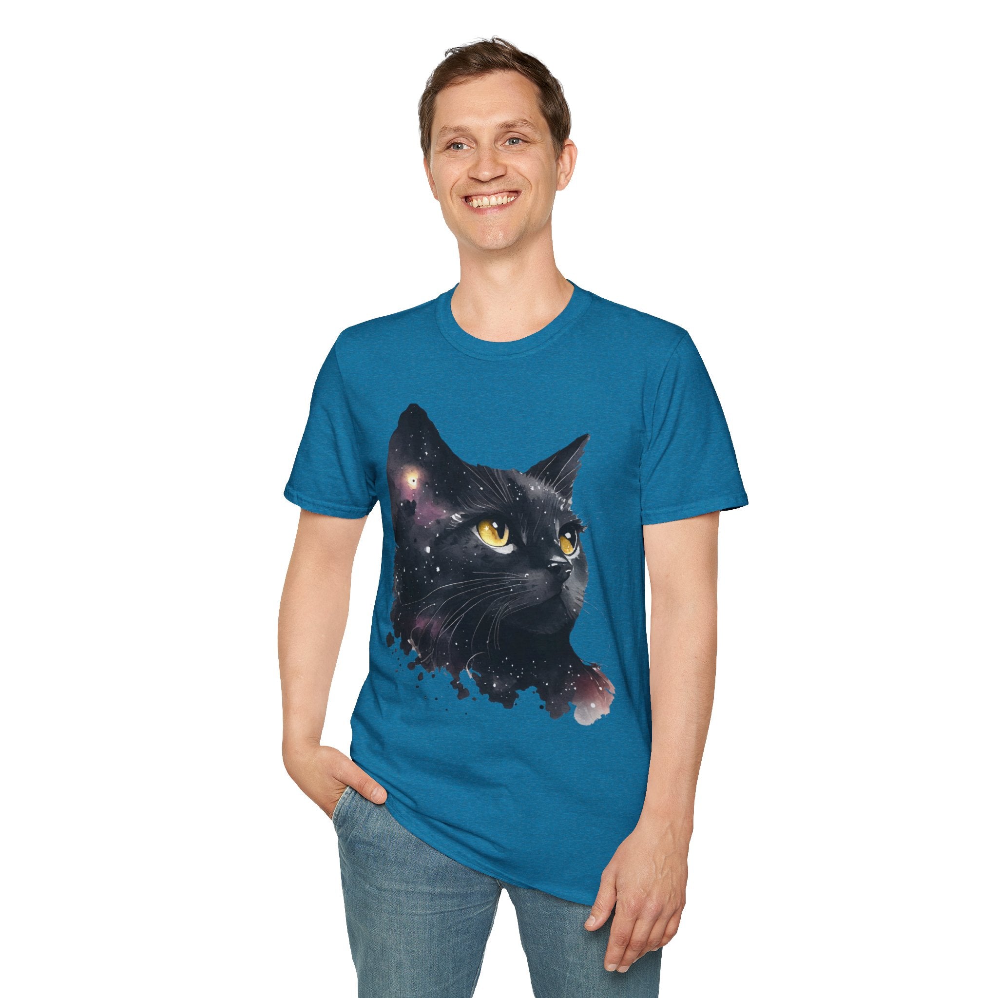 Galactic Cat Unisex Softstyle T-Shirt | Cosmic Space Kitty Tee, Cat Lover Gift, Astrology Shirt, Unique Pet Apparel, Cute Astronomy Design