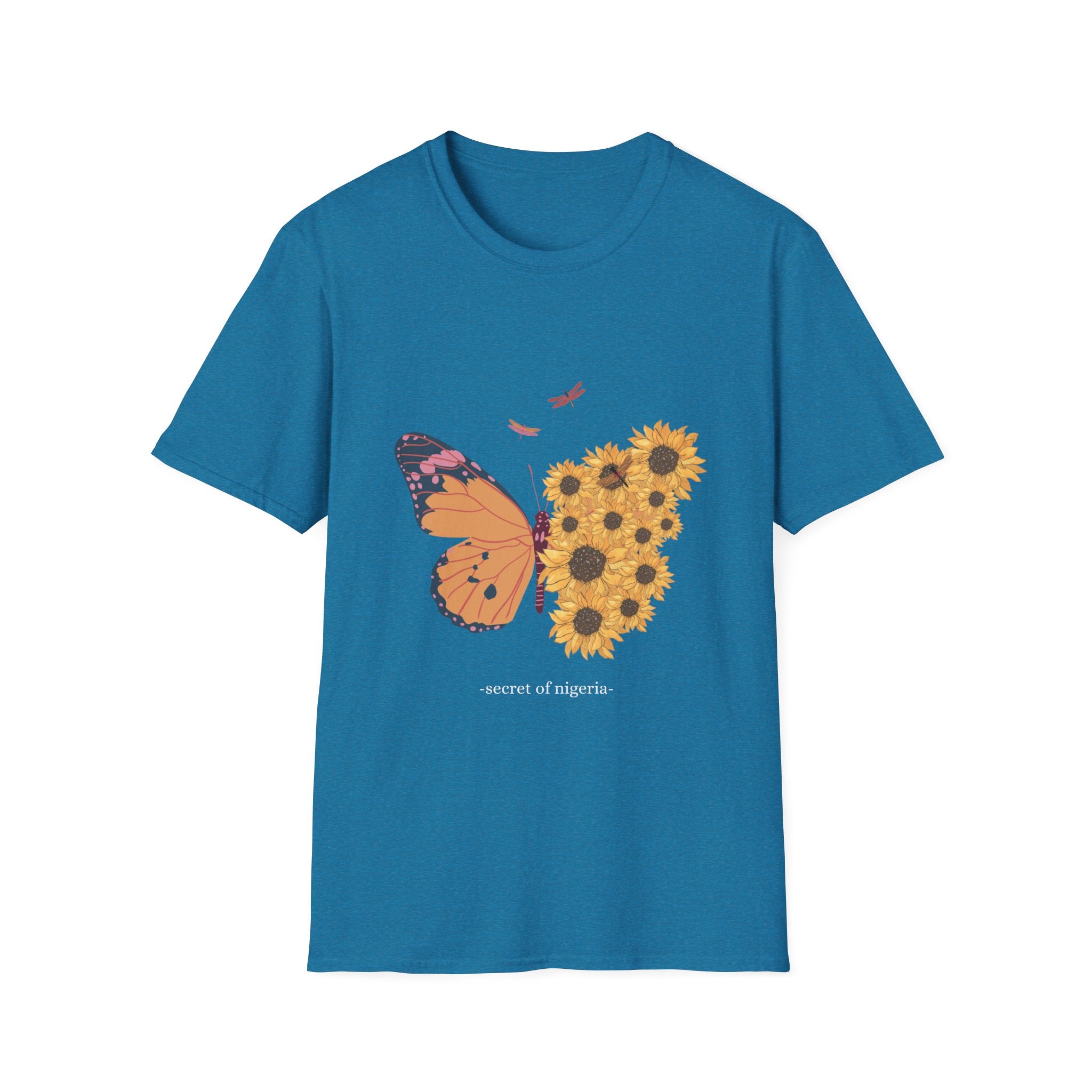 Butterfly and Sunflower Unisex Softstyle T-Shirt, Nature Lovers