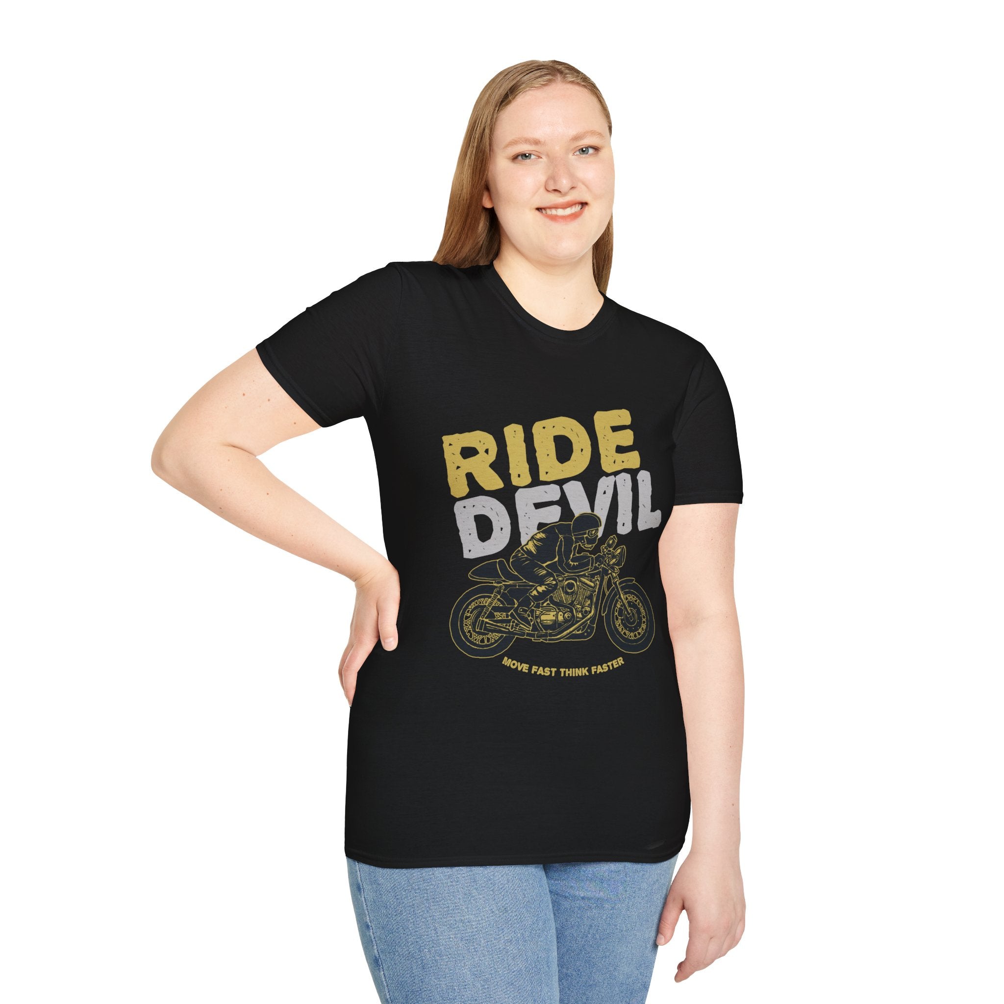 Unisex Softstyle T-Shirt with 'Ride Devil' Graphic - Perfect for Bikers, Gift for Motorcycle Lovers, Casual Wear, Event Merchandise, [...]