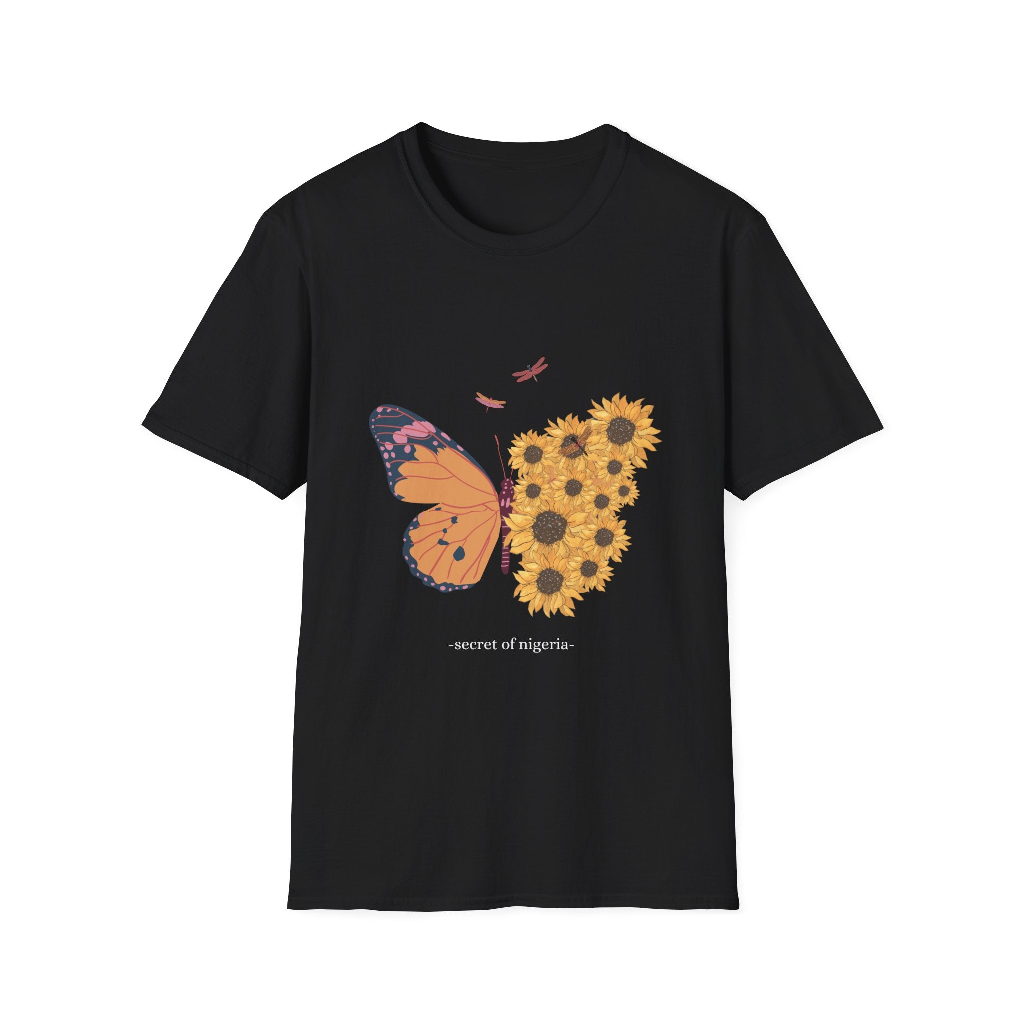 Butterfly and Sunflower Unisex Softstyle T-Shirt, Nature Lovers