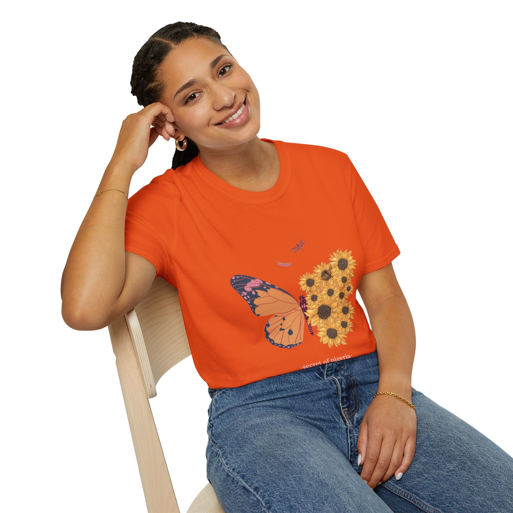 Butterfly and Sunflower Unisex Softstyle T-Shirt, Nature Lovers