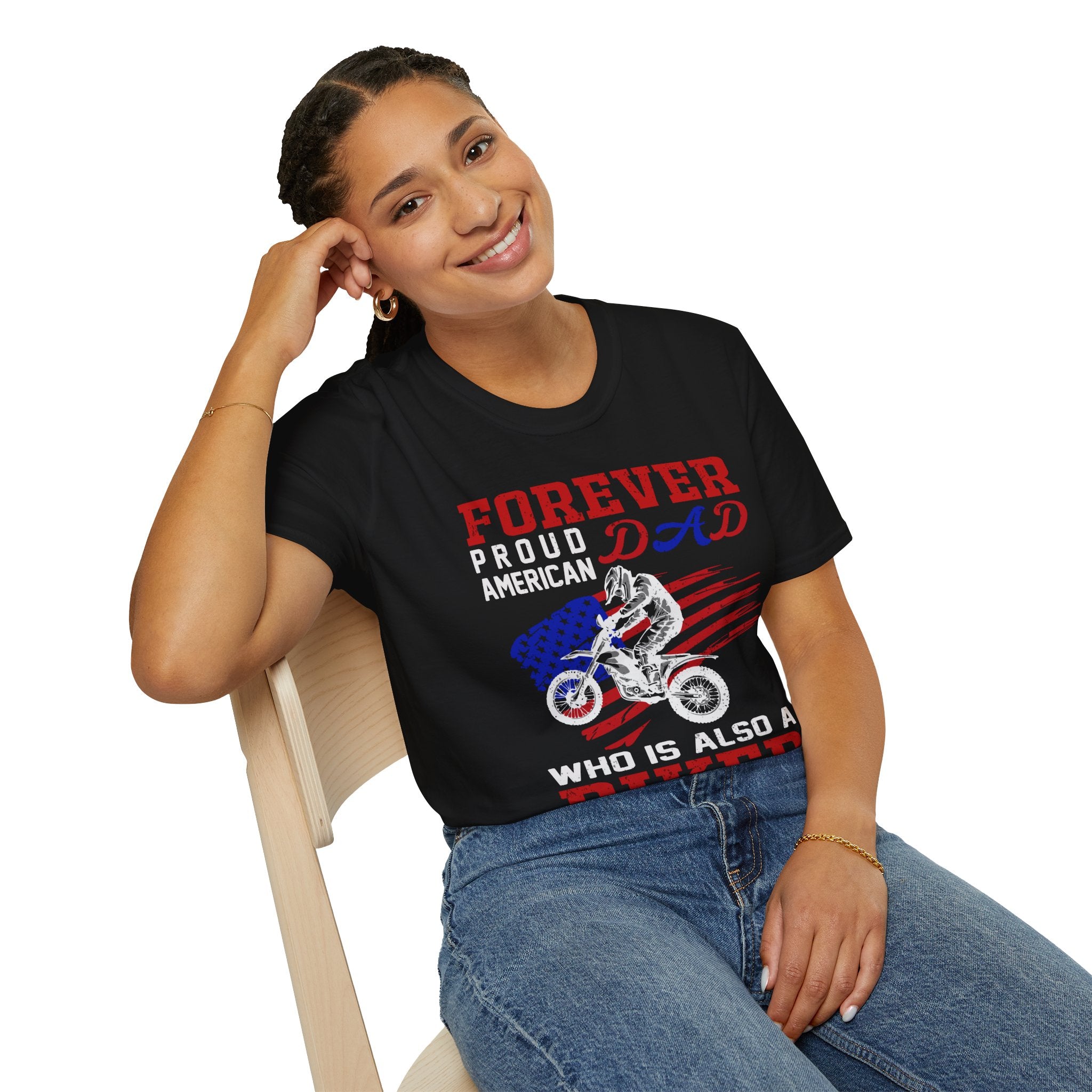 Forever Proud Dad Biker T-Shirt, Gifts for Bikers, Father's Day Tee, Unisex Softstyle Shirt, American Pride Apparel