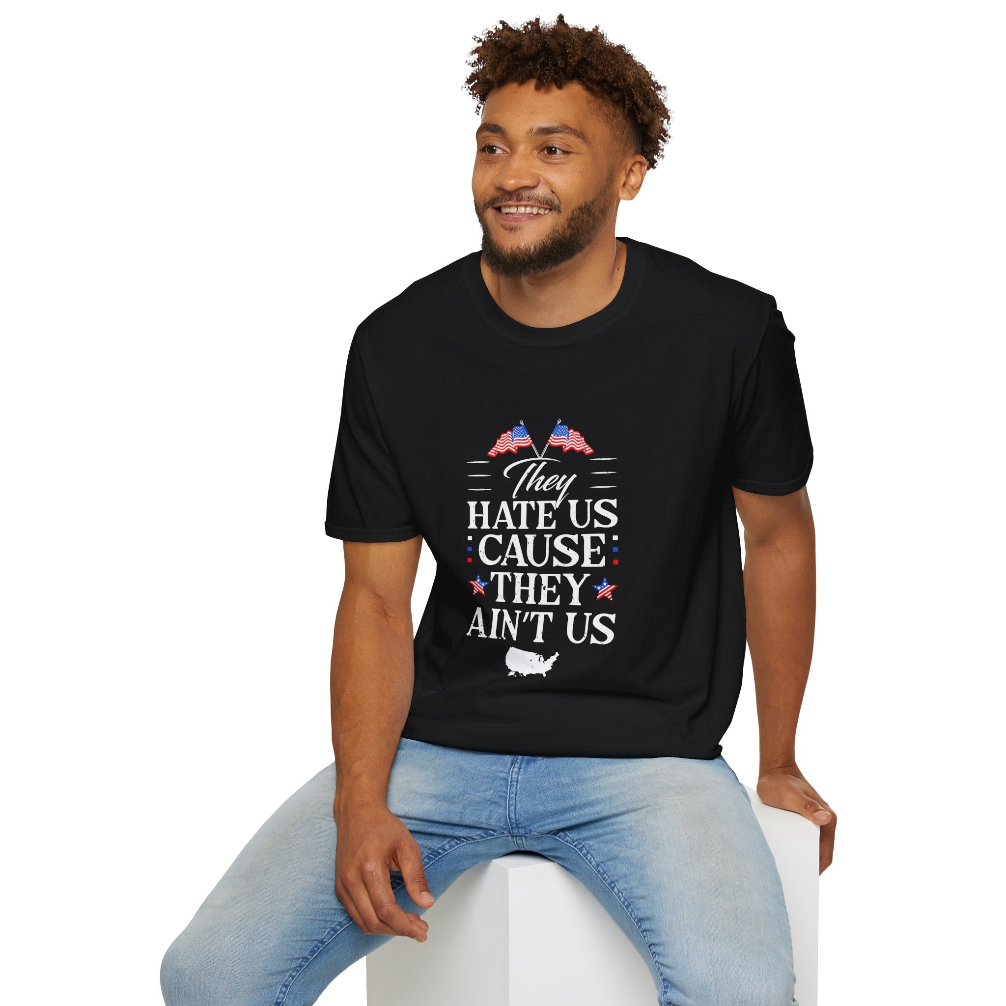 Unisex Softstyle Tee - They Hate Us Cause They Ain't Us, Casual Wear, Gift for Friends, Trendy Graphic Shirt, Comfortable Everyday [...]