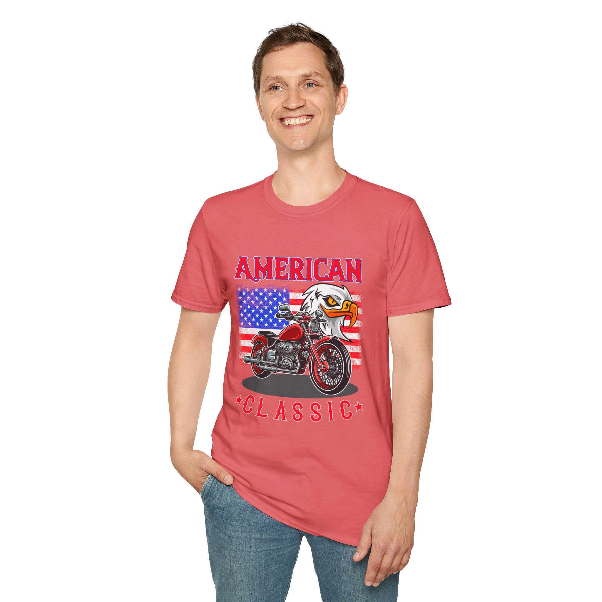 Patriotic Eagle Motorcycle T-Shirt, Unisex Casual Tee, American Rider Apparel, Independence Day Gift, Classic Style Shirt