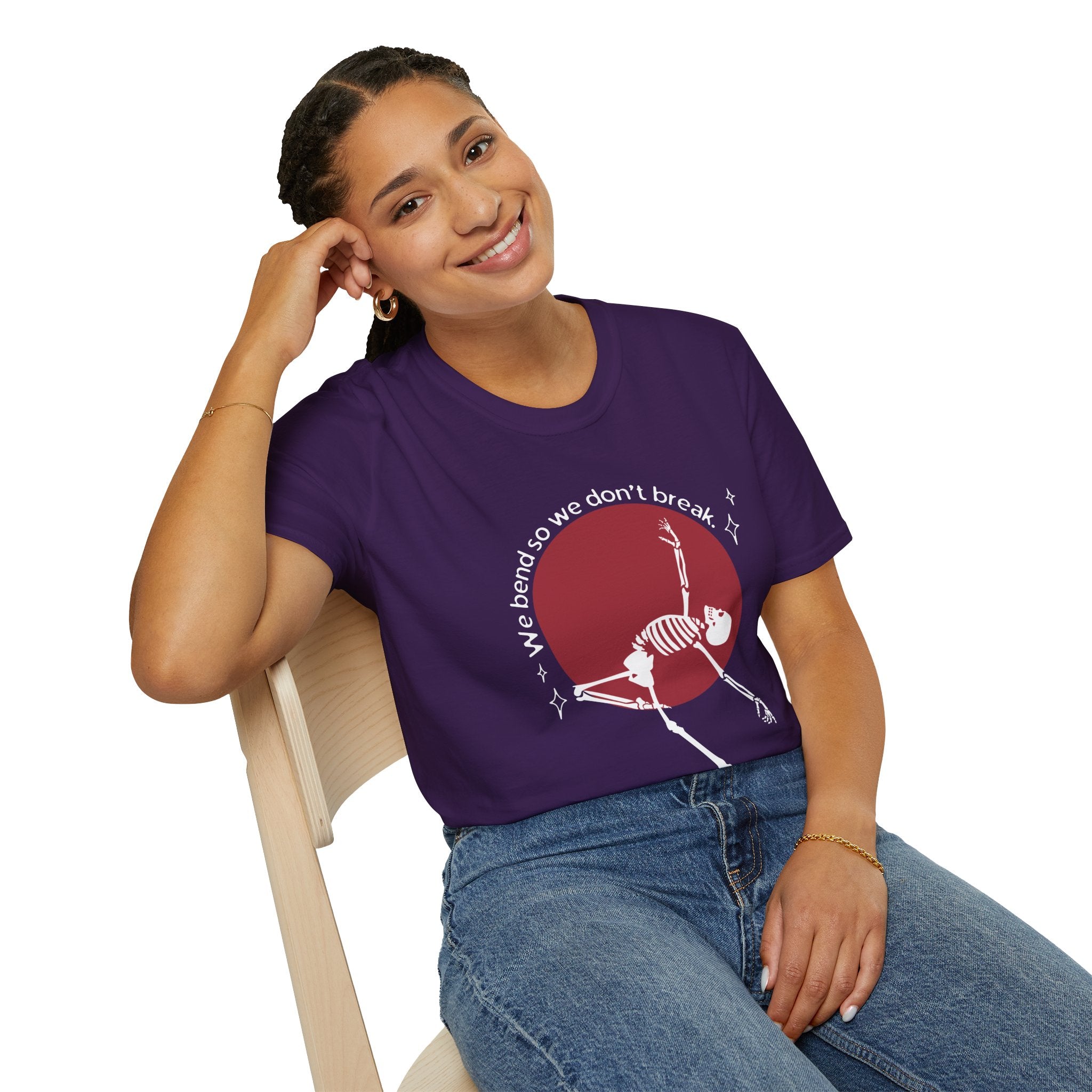 Skeleton Yoga Unisex T-Shirt, We Bend So We Don't Break Tee