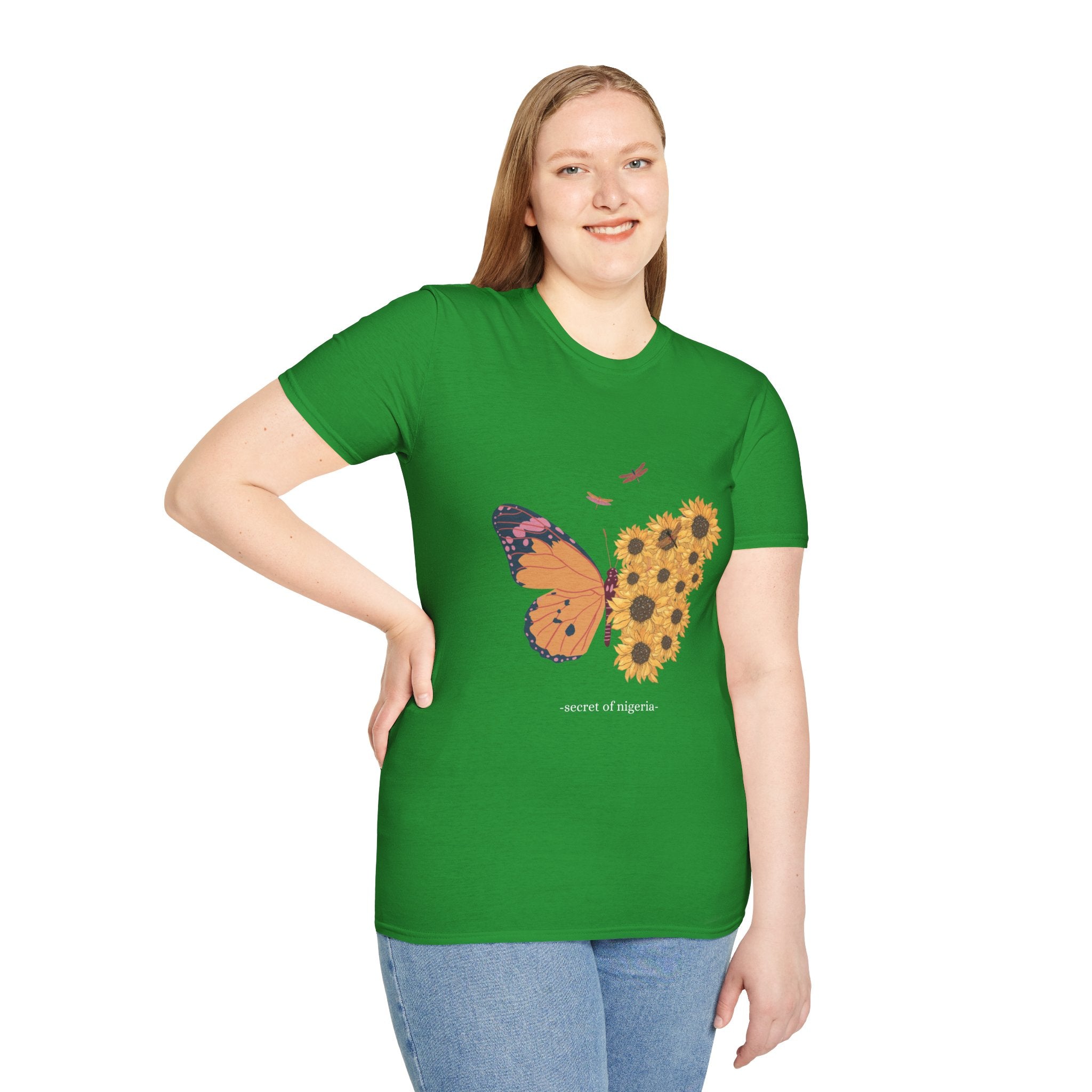 Butterfly and Sunflower Unisex Softstyle T-Shirt, Nature Lovers