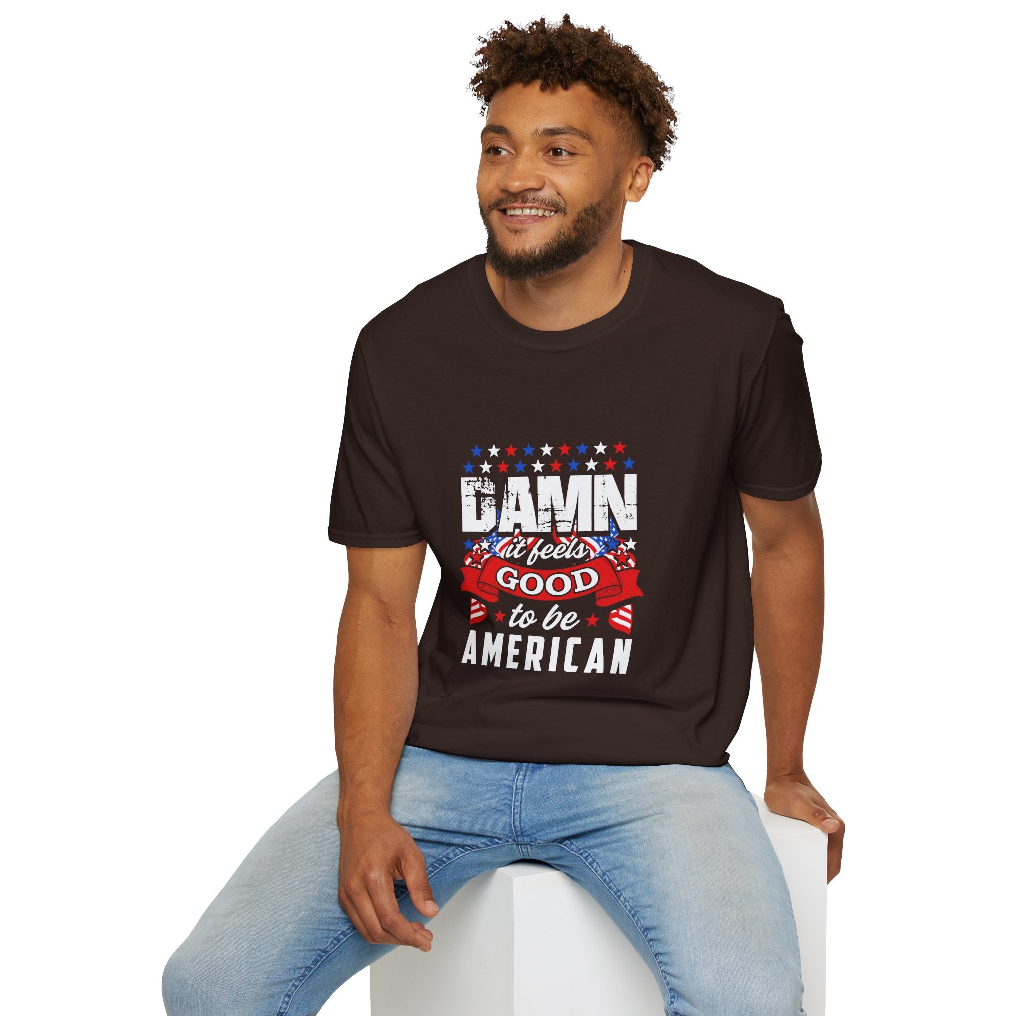 Unisex Patriotic T-Shirt: "Damn It Feels Good to Be American" - Perfect for Independence Day, BBQs, Casual Outings, Gifts, and Celebrations