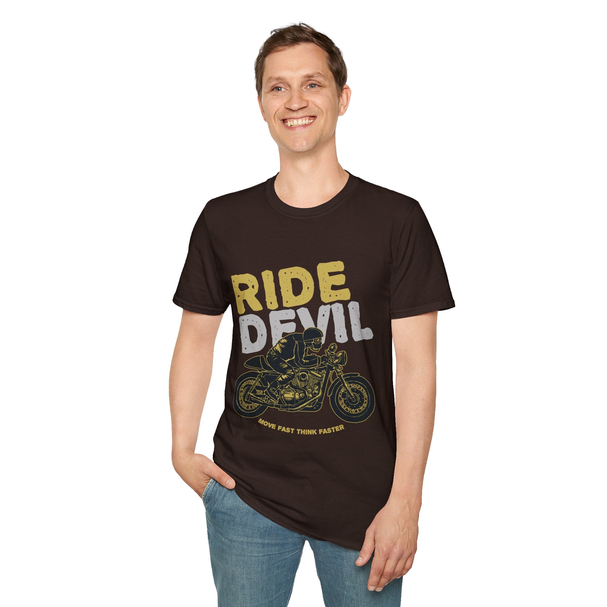 Unisex Softstyle T-Shirt with 'Ride Devil' Graphic - Perfect for Bikers, Gift for Motorcycle Lovers, Casual Wear, Event Merchandise, [...]