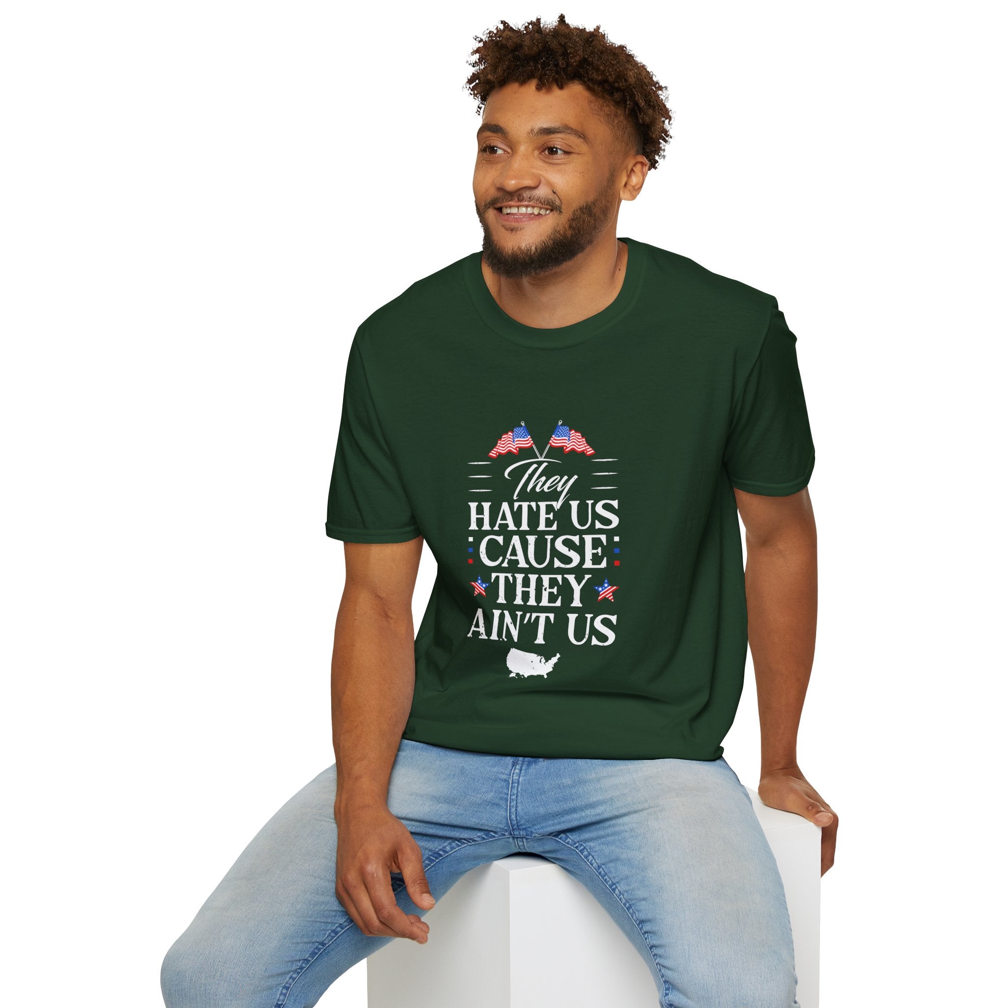 Unisex Softstyle Tee - They Hate Us Cause They Ain't Us, Casual Wear, Gift for Friends, Trendy Graphic Shirt, Comfortable Everyday [...]