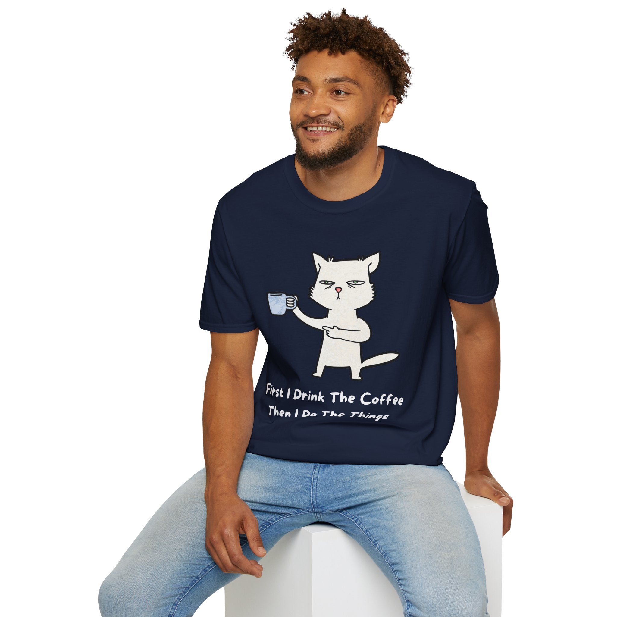Coffee Cat Unisex T-Shirt, Funny Cat Tee