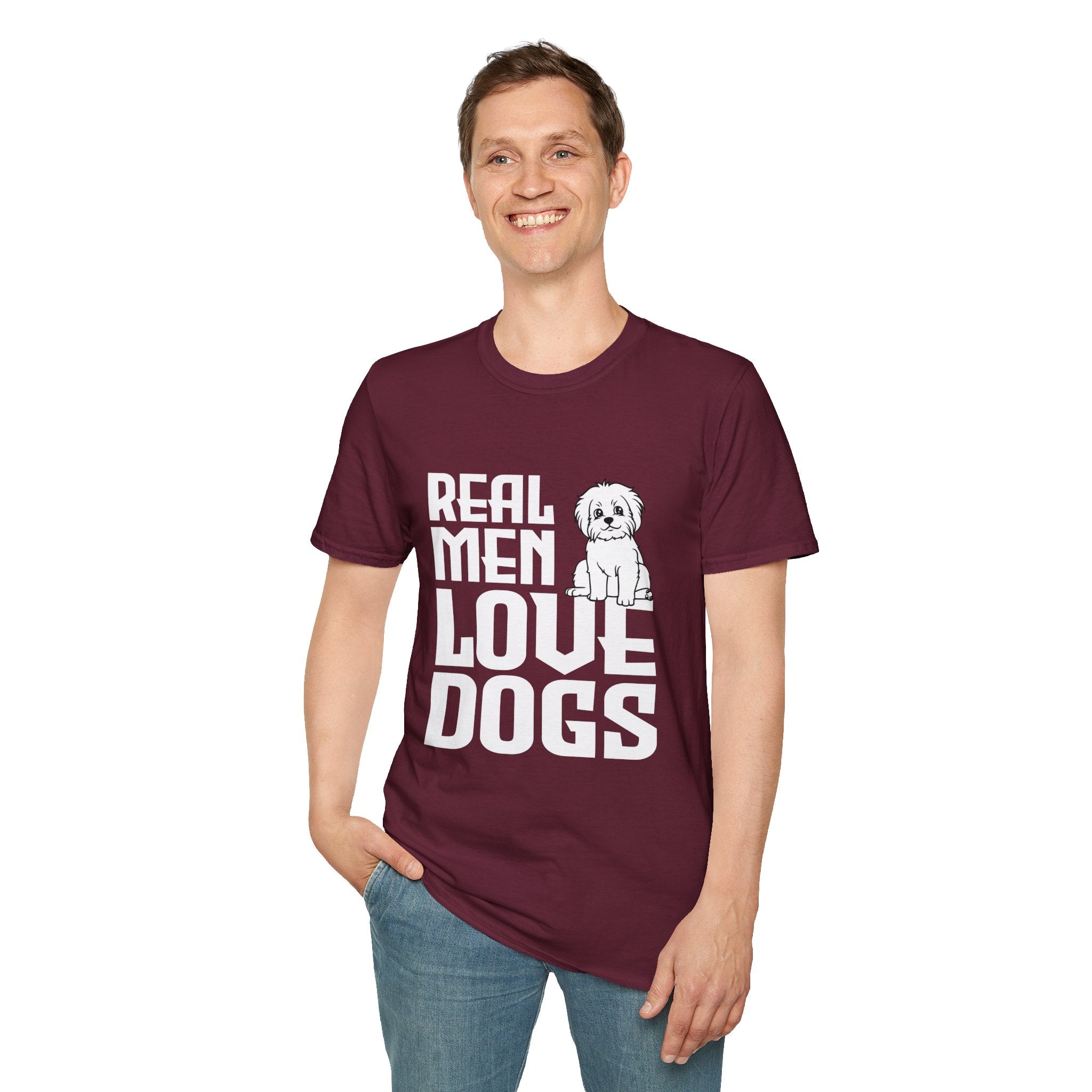 Unisex Dog Lover T-Shirt, Real Men Love Dogs Tee, Pet Owner Apparel, Gift for Dog Dads, Perfect for Birthdays