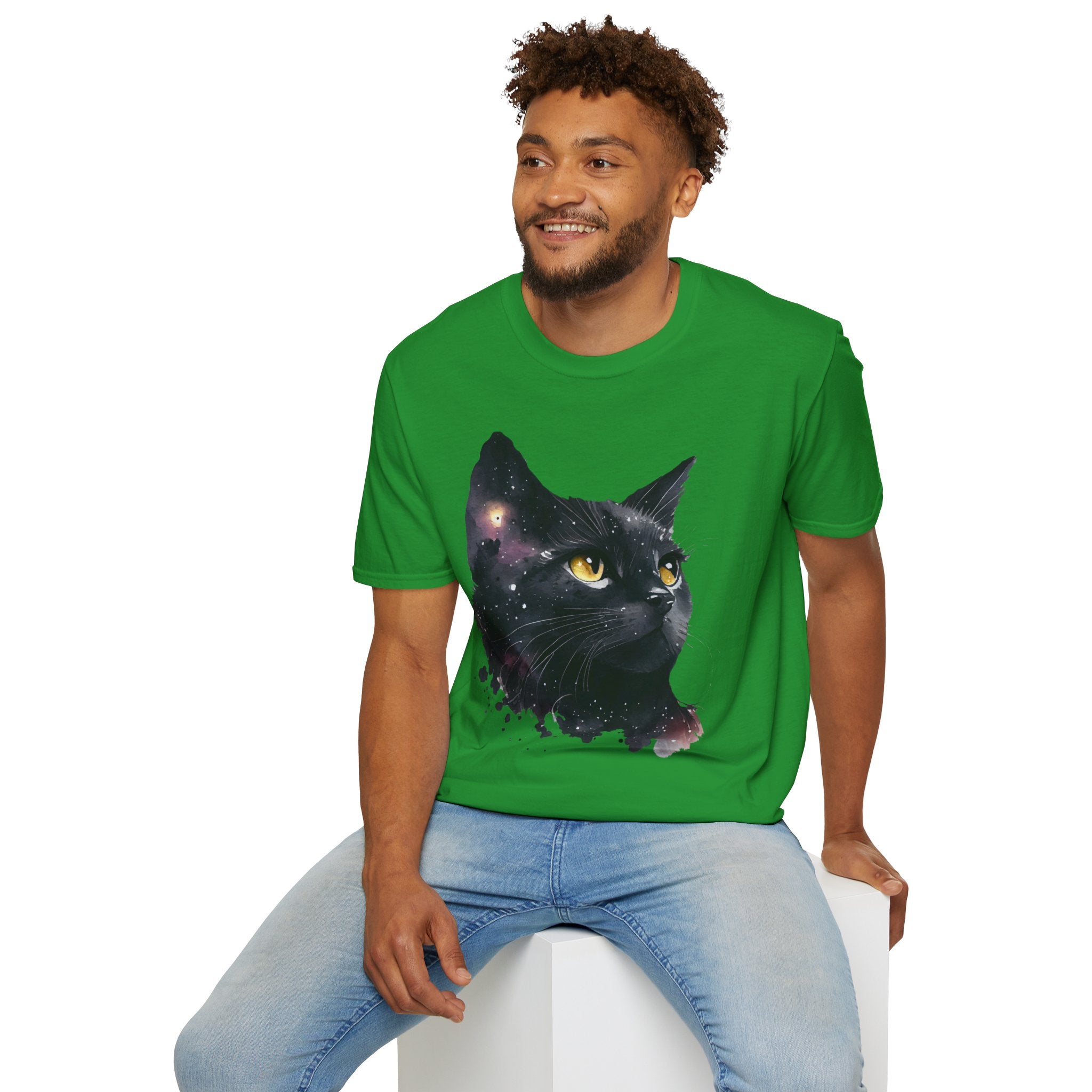 Galactic Cat Unisex Softstyle T-Shirt | Cosmic Space Kitty Tee, Cat Lover Gift, Astrology Shirt, Unique Pet Apparel, Cute Astronomy Design