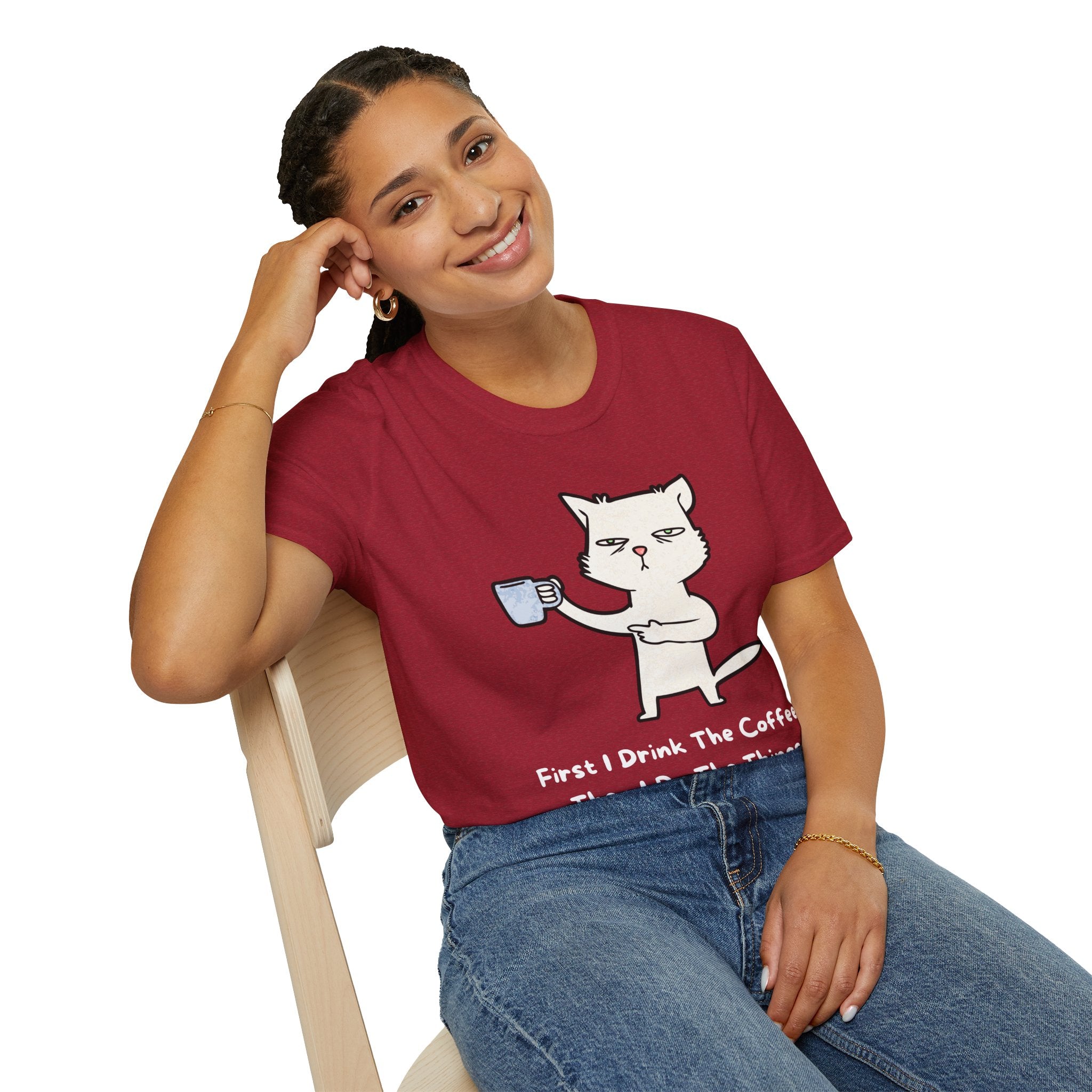Coffee Cat Unisex T-Shirt, Funny Cat Tee