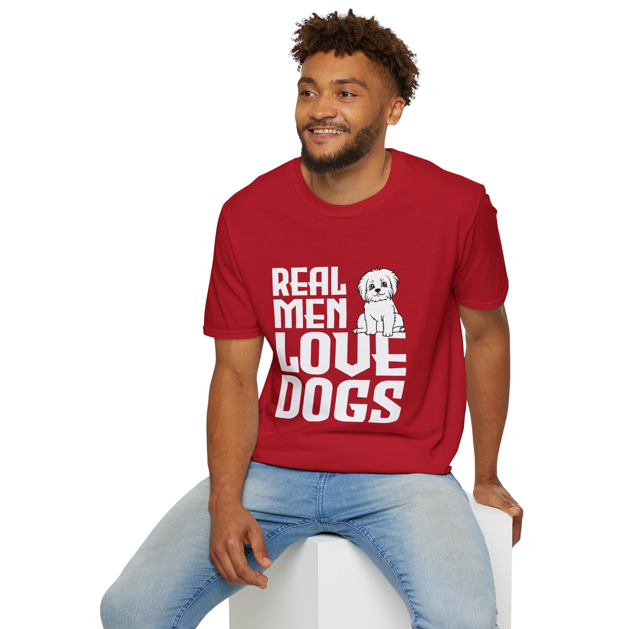 Unisex Dog Lover T-Shirt, Real Men Love Dogs Tee, Pet Owner Apparel, Gift for Dog Dads, Perfect for Birthdays