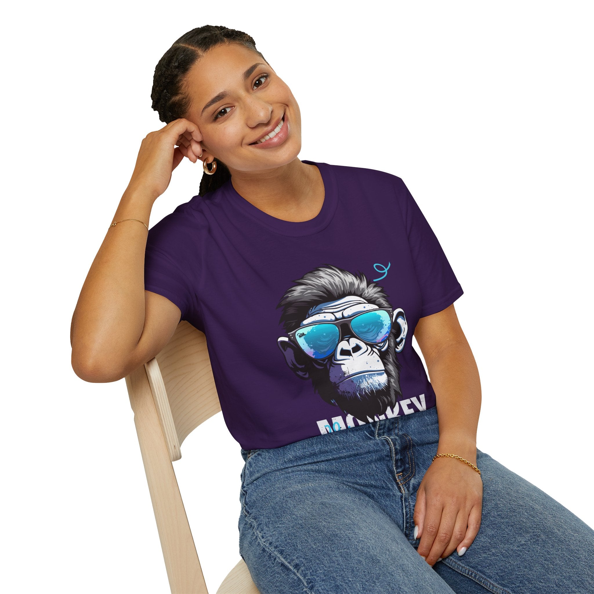 Cool Monkey Graphic Tee, Fun Unisex Softstyle T-Shirt, Animal Lover Gift
