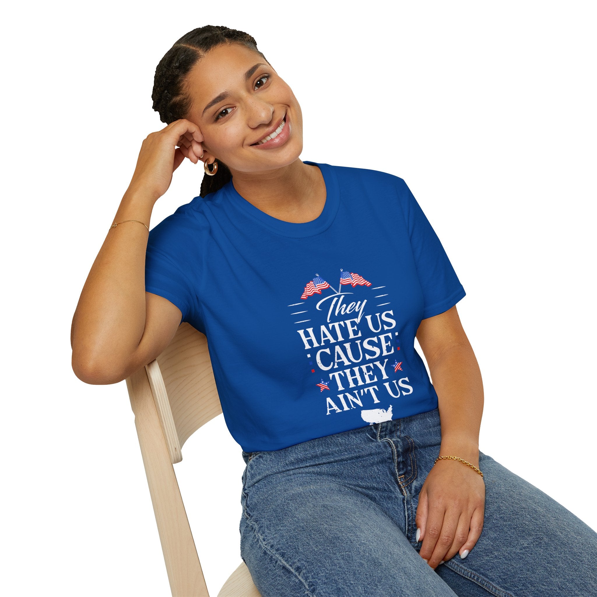 Unisex Softstyle Tee - They Hate Us Cause They Ain't Us, Casual Wear, Gift for Friends, Trendy Graphic Shirt, Comfortable Everyday [...]