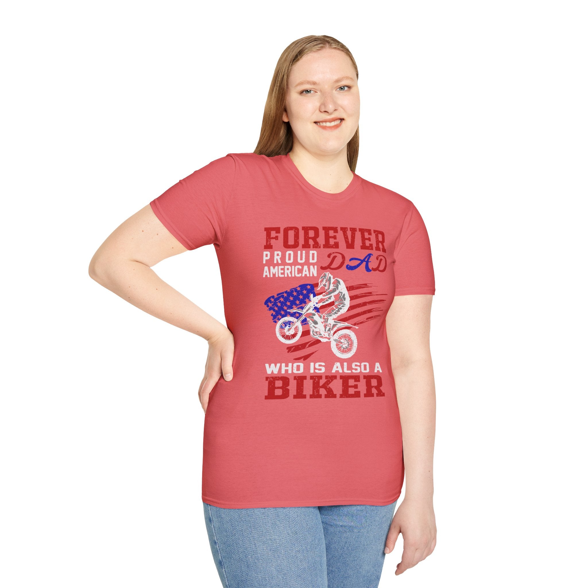Forever Proud Dad Biker T-Shirt, Gifts for Bikers, Father's Day Tee, Unisex Softstyle Shirt, American Pride Apparel